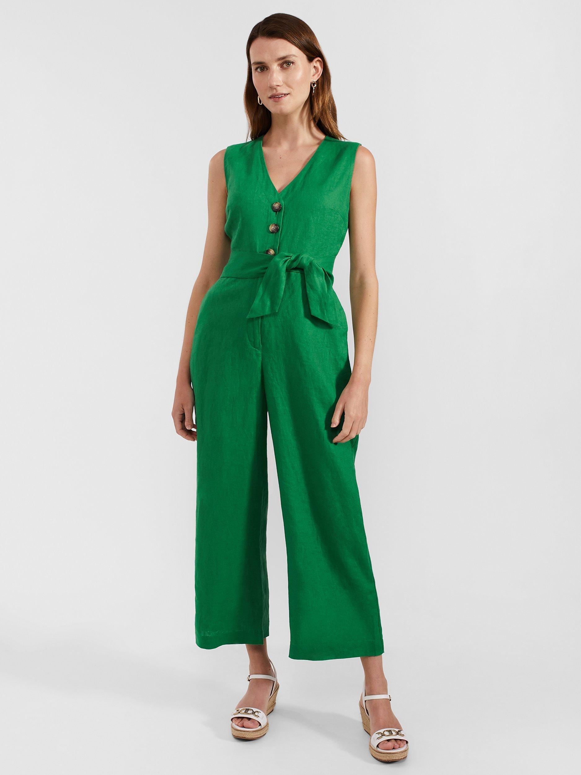 Hobbs Melodie Cropped Linen Jumpsuit Green