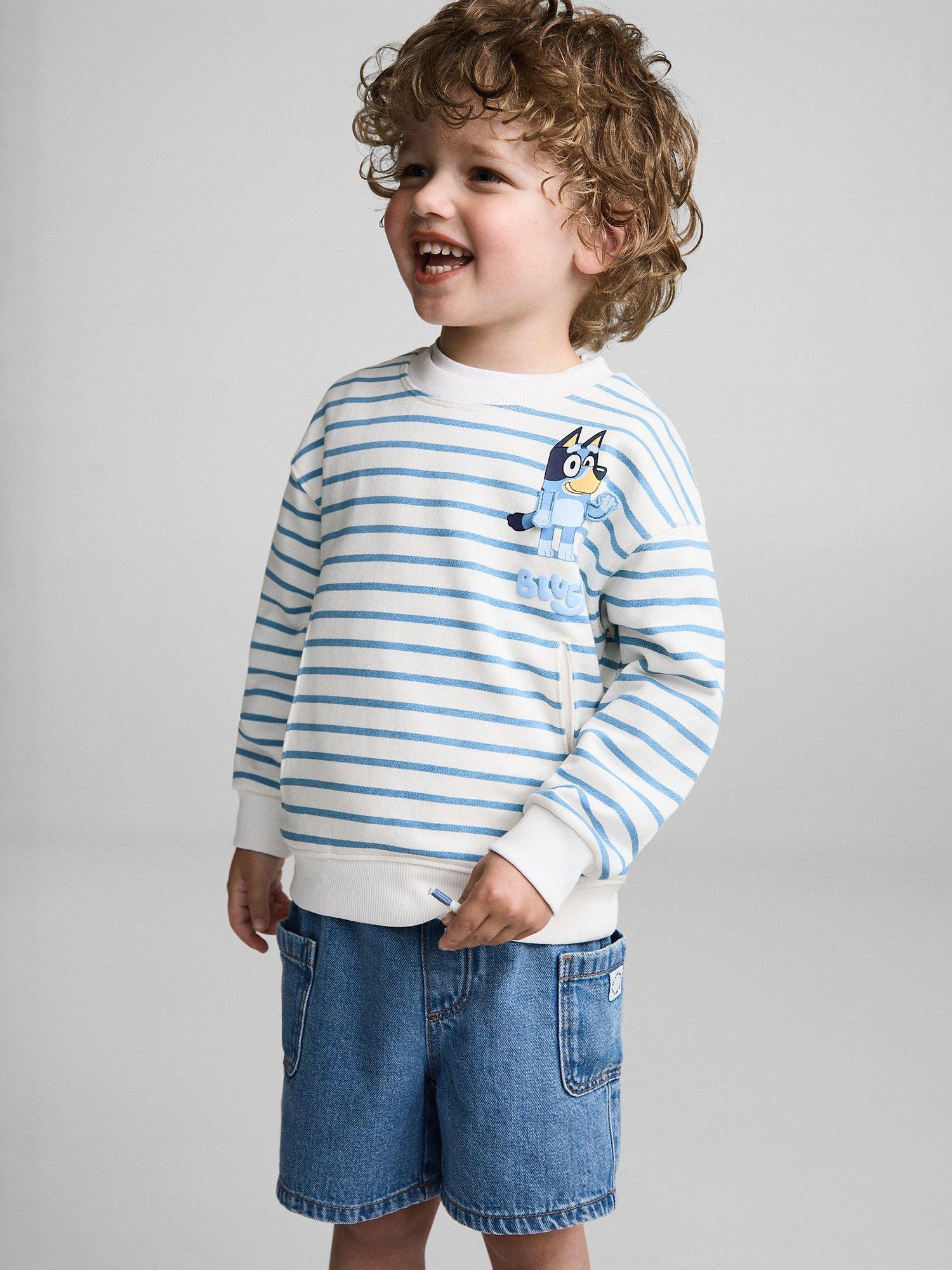 Mango Kids' Bluey Cotton Striped Sweatshirt, Medium Blue