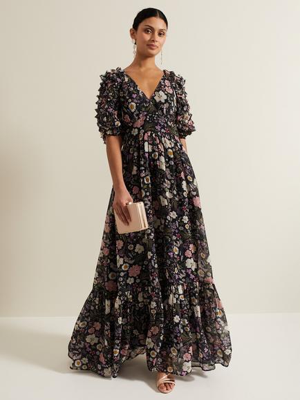 Phase Eight Lesley Floral Ruffle Maxi Dress, Multi, Multi