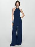 Mango Milos Lyocell Halterneck Jumpsuit, Open Blue