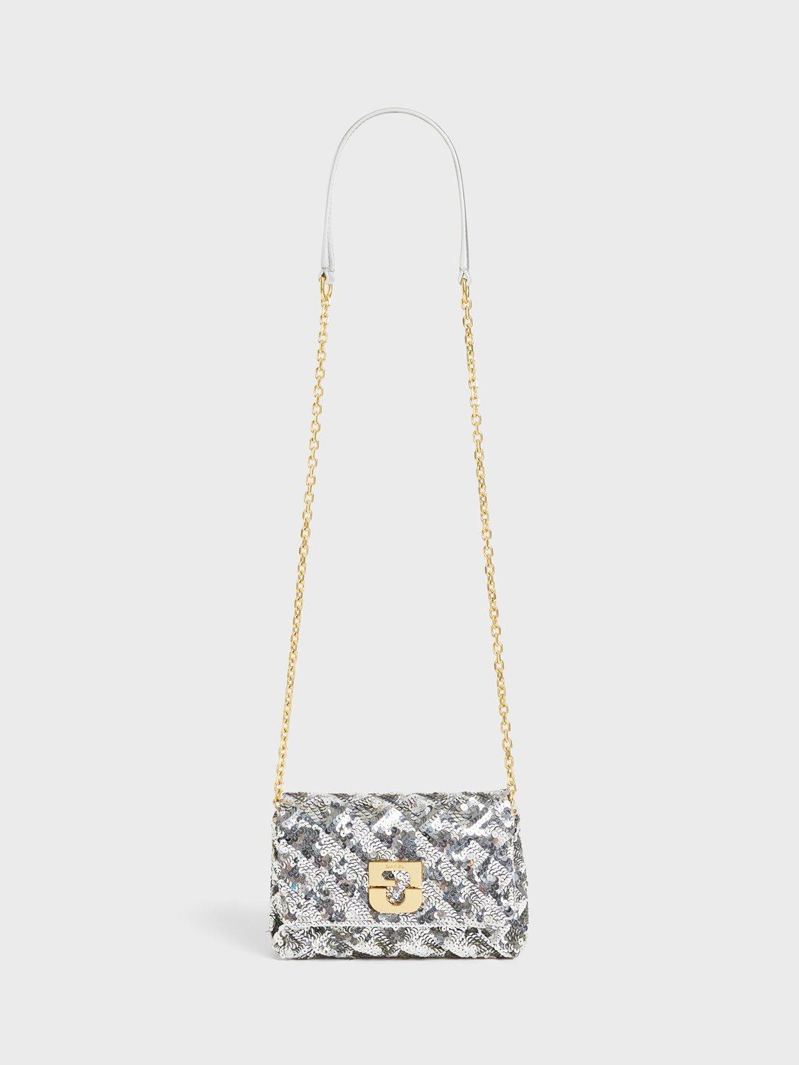 Product image 1 of 4, which shows Gerard Darel Le Mini Fanny Sequin Crossbody Bag, Silver