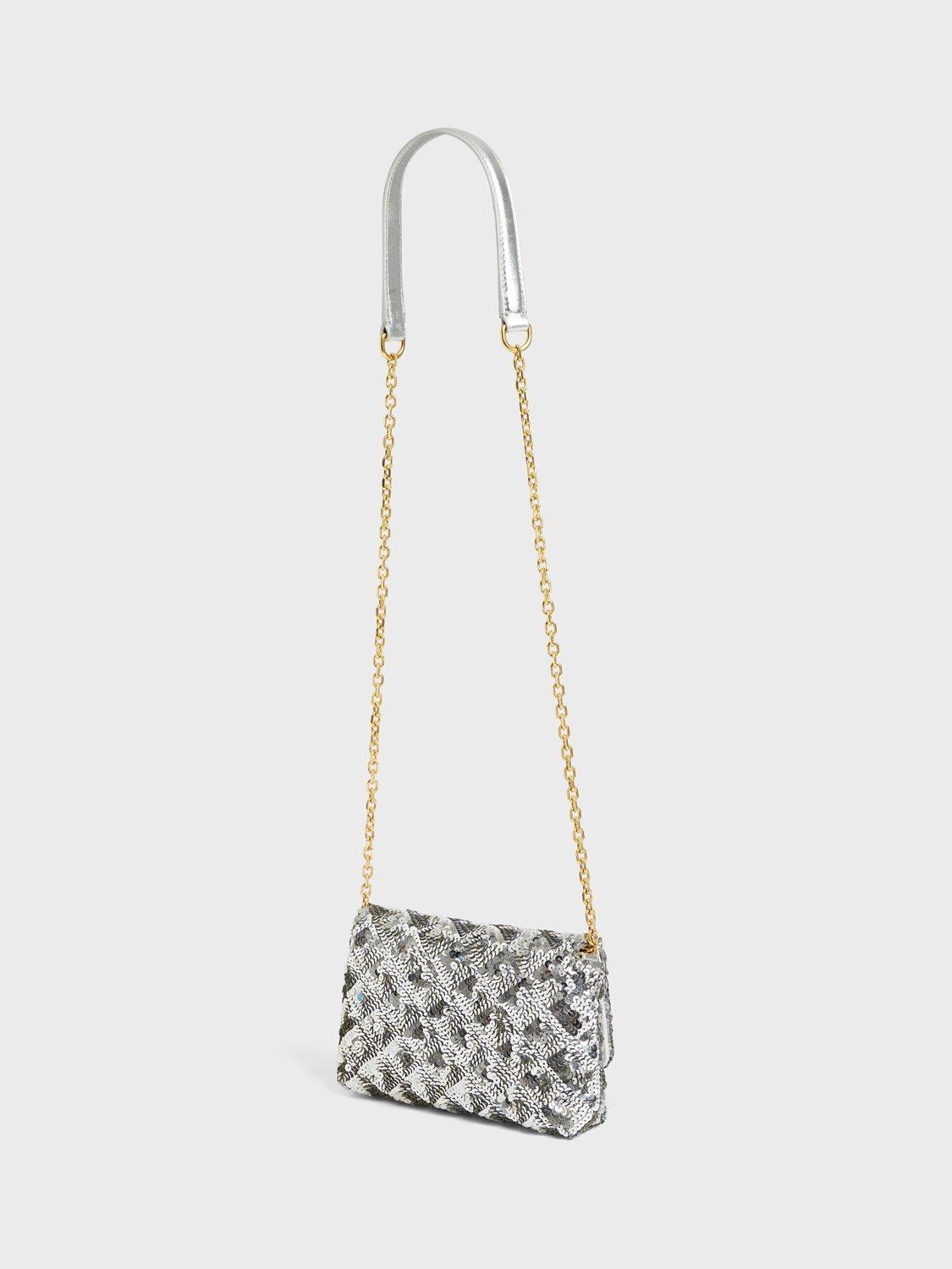 Product image 2 of 4, which shows Gerard Darel Le Mini Fanny Sequin Crossbody Bag, Silver