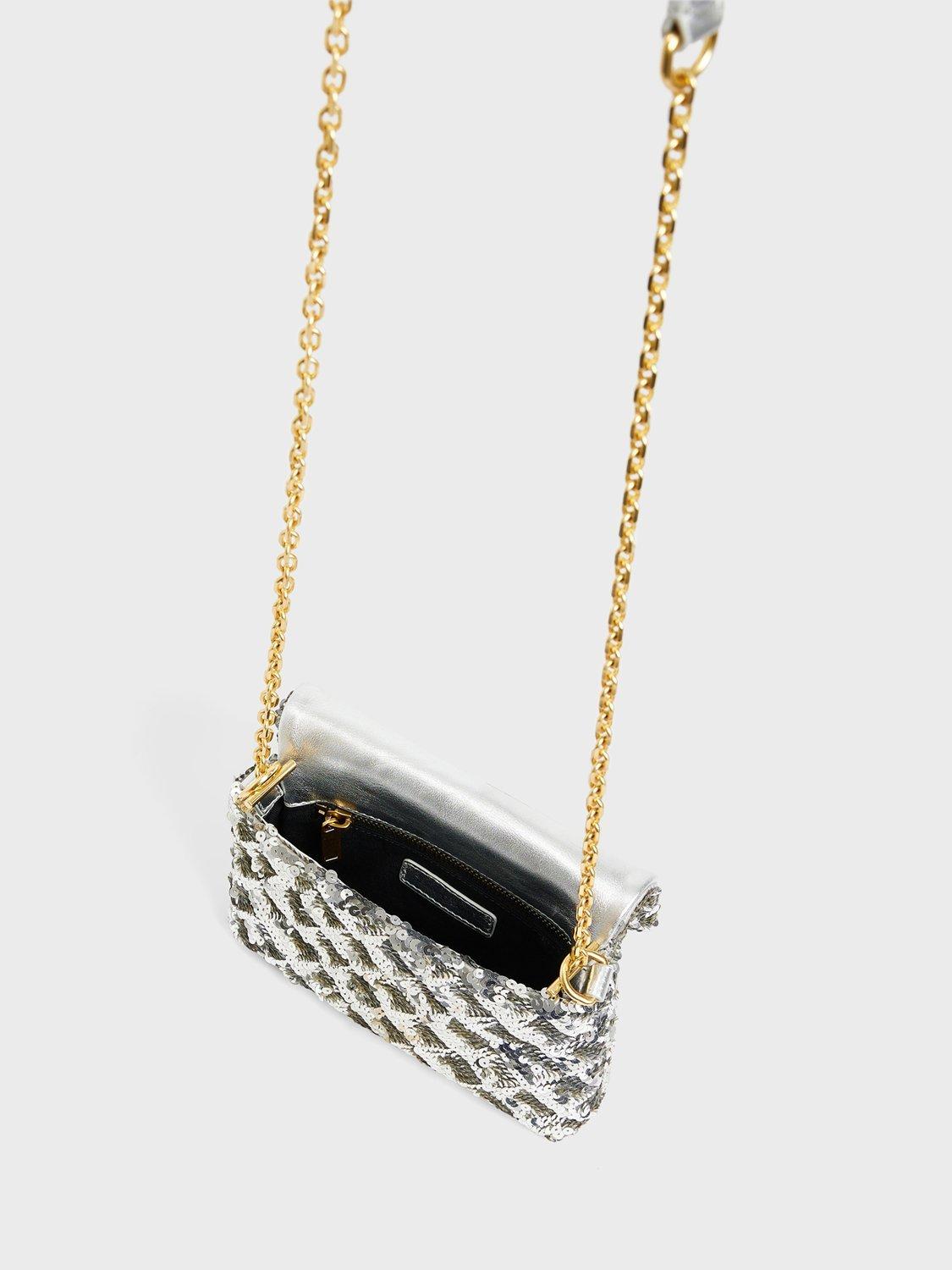Product image 4 of 4, which shows Gerard Darel Le Mini Fanny Sequin Crossbody Bag, Silver