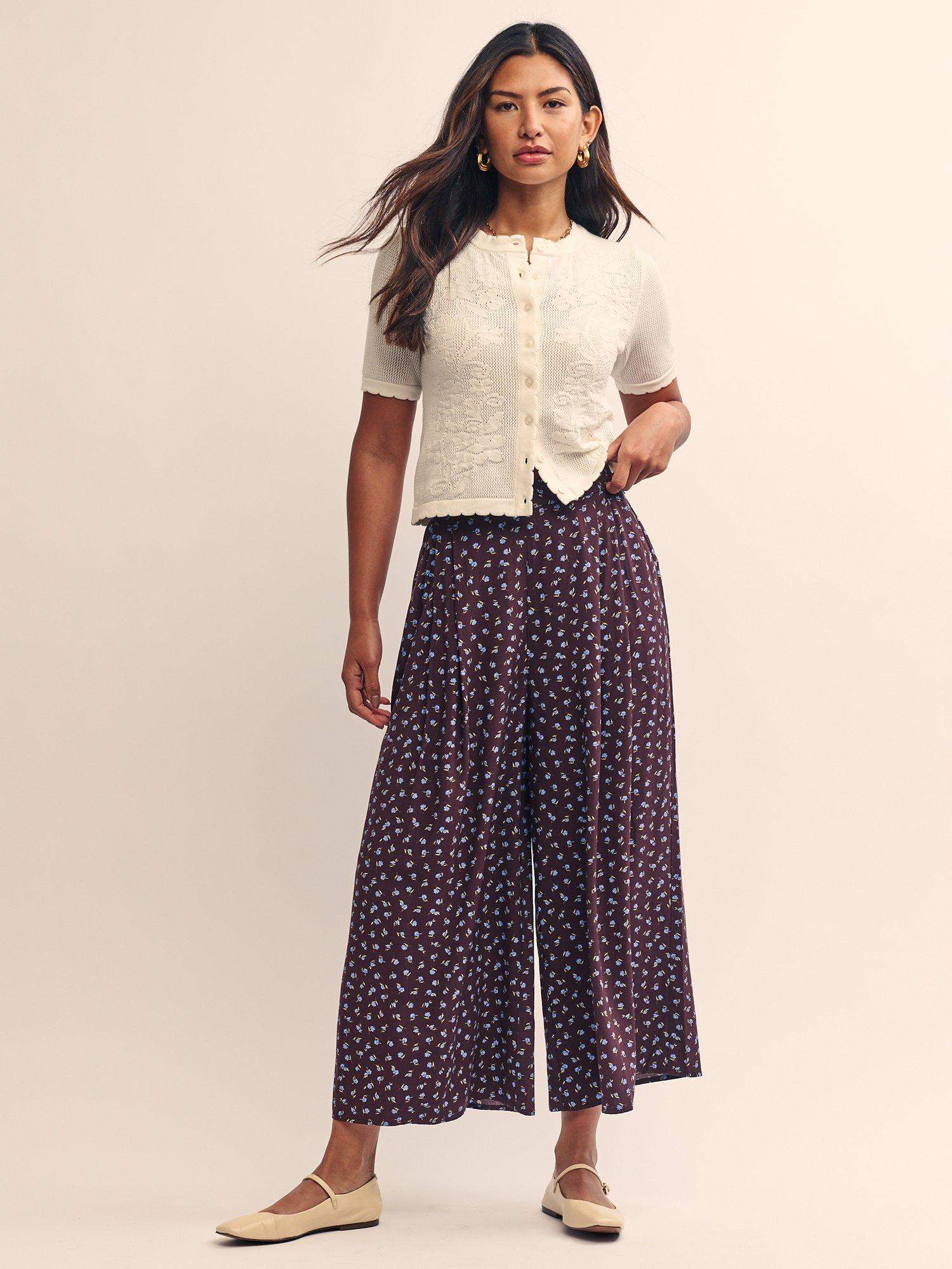 Nobody's Child Zeena Cropped Wide Leg Floral Print Trousers, Brown/Multi