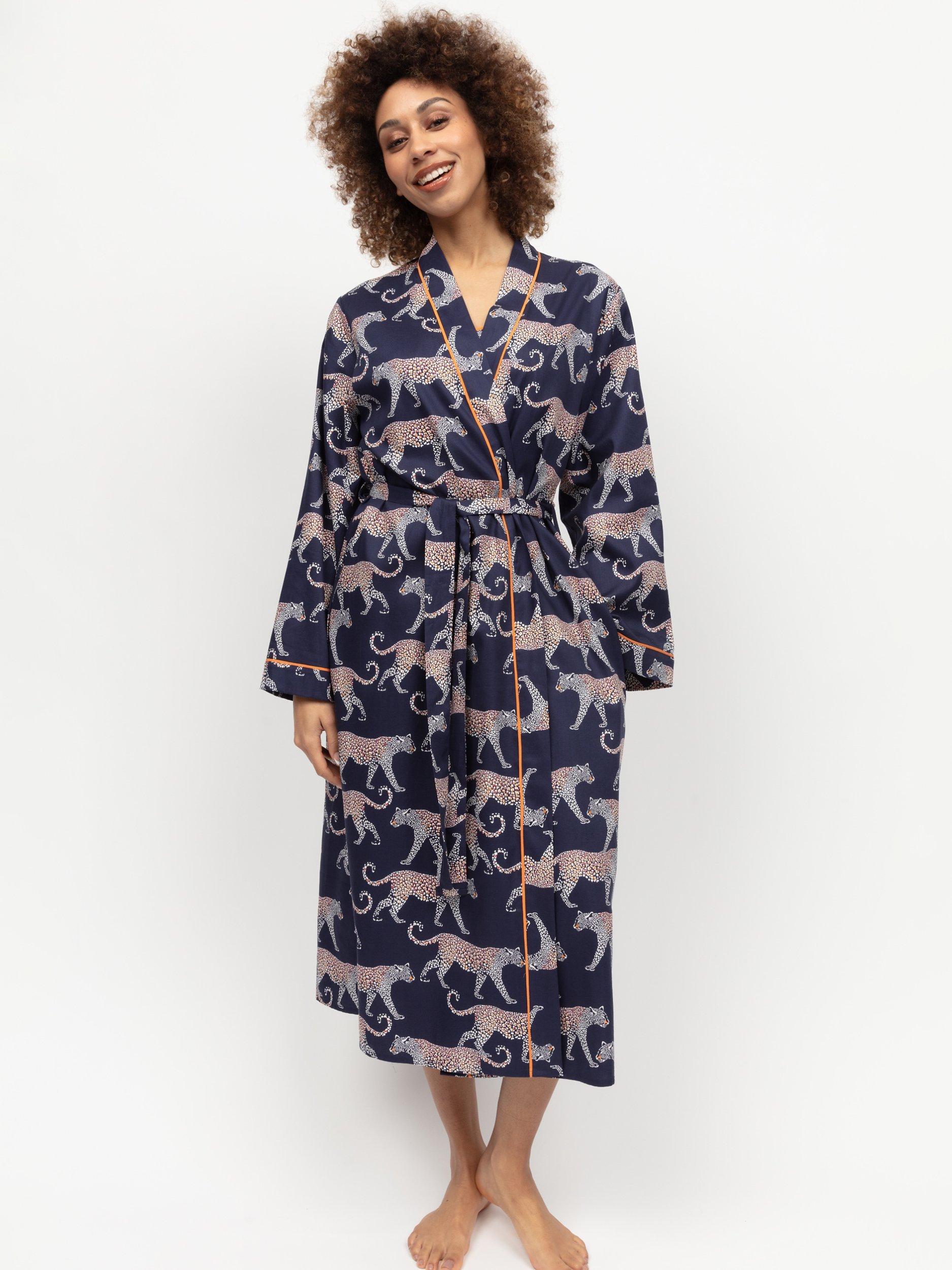 Cyberjammies Taylor Leopard Print Dressing Gown, Navy, 6