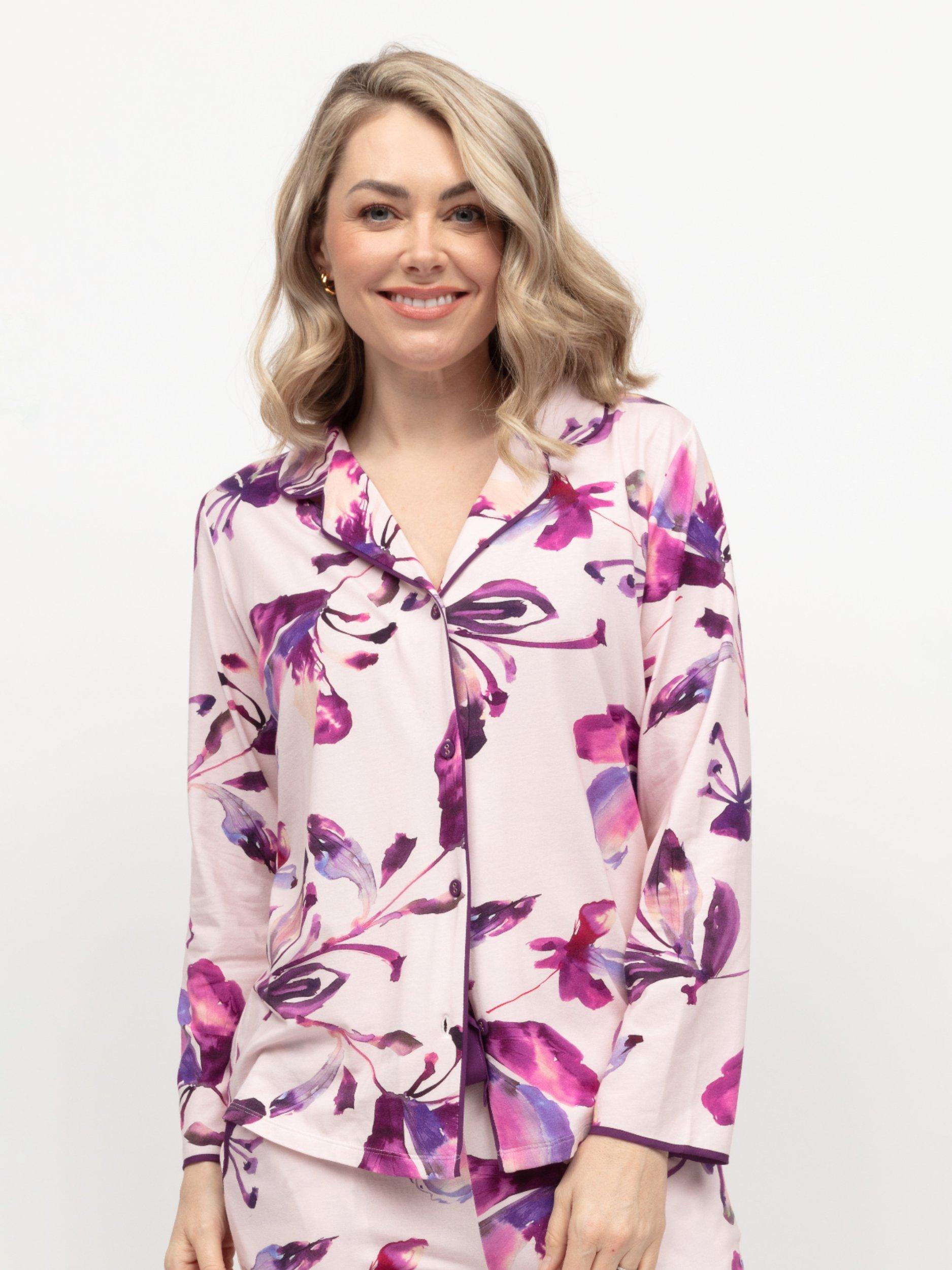 Product image 2 of 4, which shows Cyberjammies Colette Floral Jersey Pyjama Top, Pink, 6