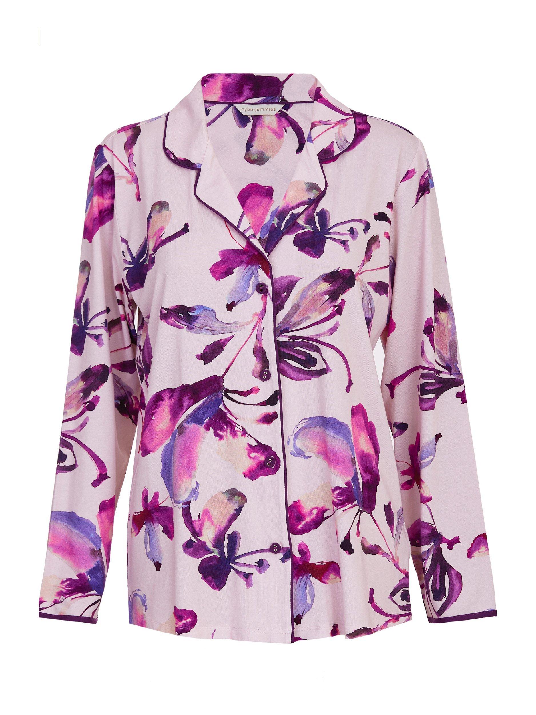 Product image 4 of 4, which shows Cyberjammies Colette Floral Jersey Pyjama Top, Pink, 6