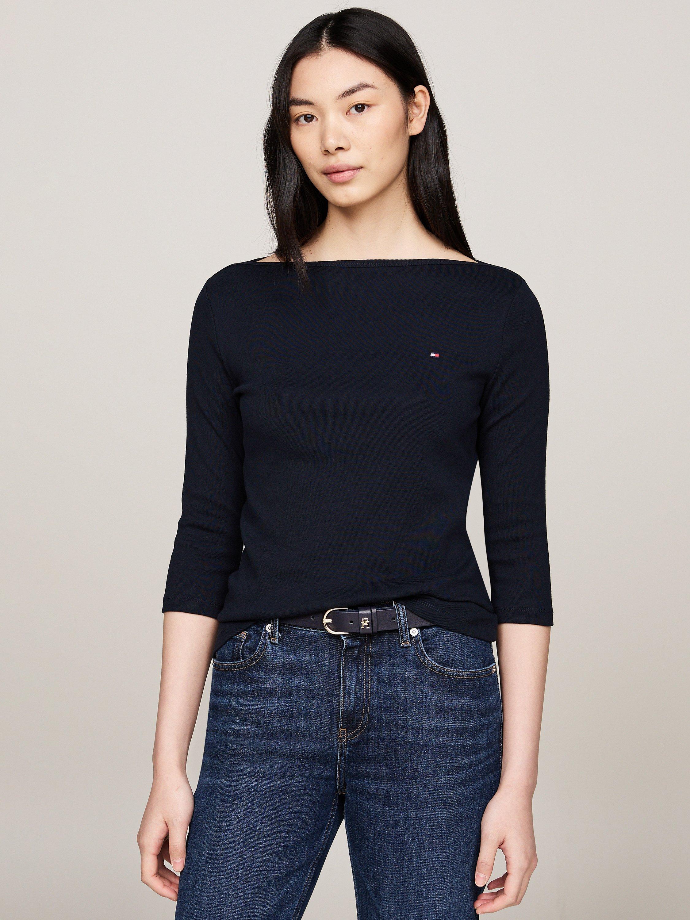 Product image 1 of 6, which shows Tommy Hilfiger Cody Slim Fit Boat Neck Top, Desert Sky, XS