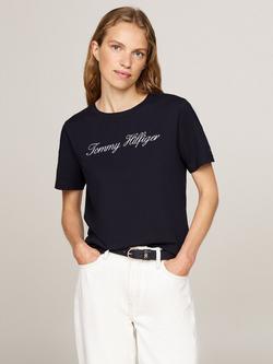 Tommy Hilfiger Script Logo T-Shirt, Dark Navy