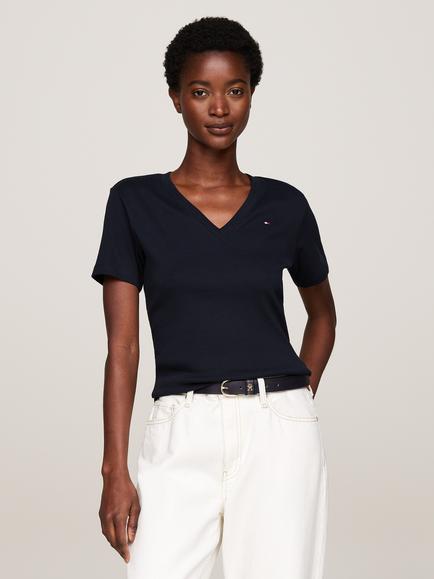 Tommy Hilfiger Ribbed Slim V-Neck T-Shirt, Desert Sky