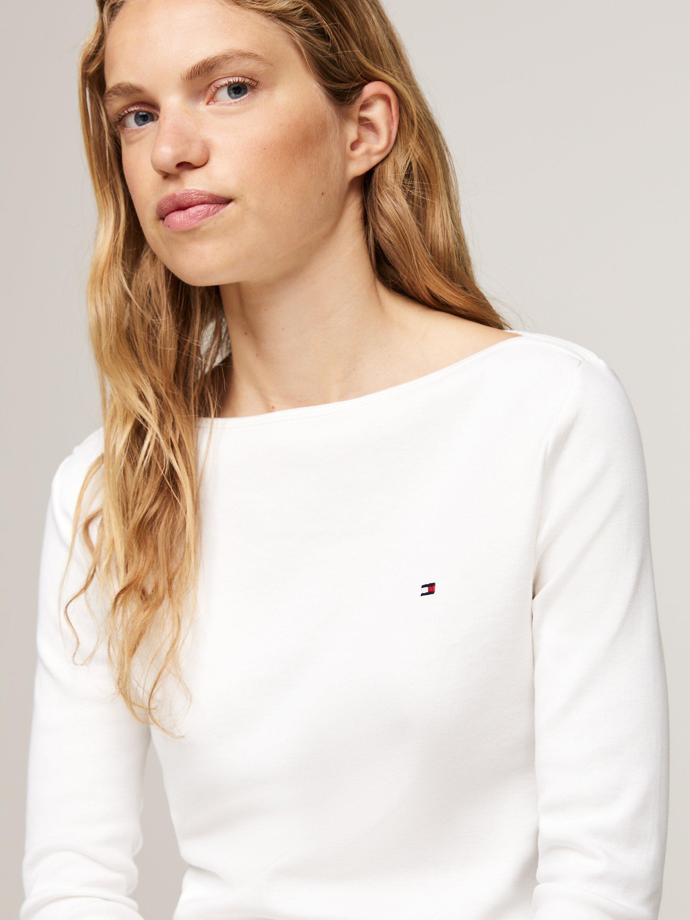 Product image 3 of 6, which shows Tommy Hilfiger Cody Slim Fit Boat Neck Top, Ecru, XS