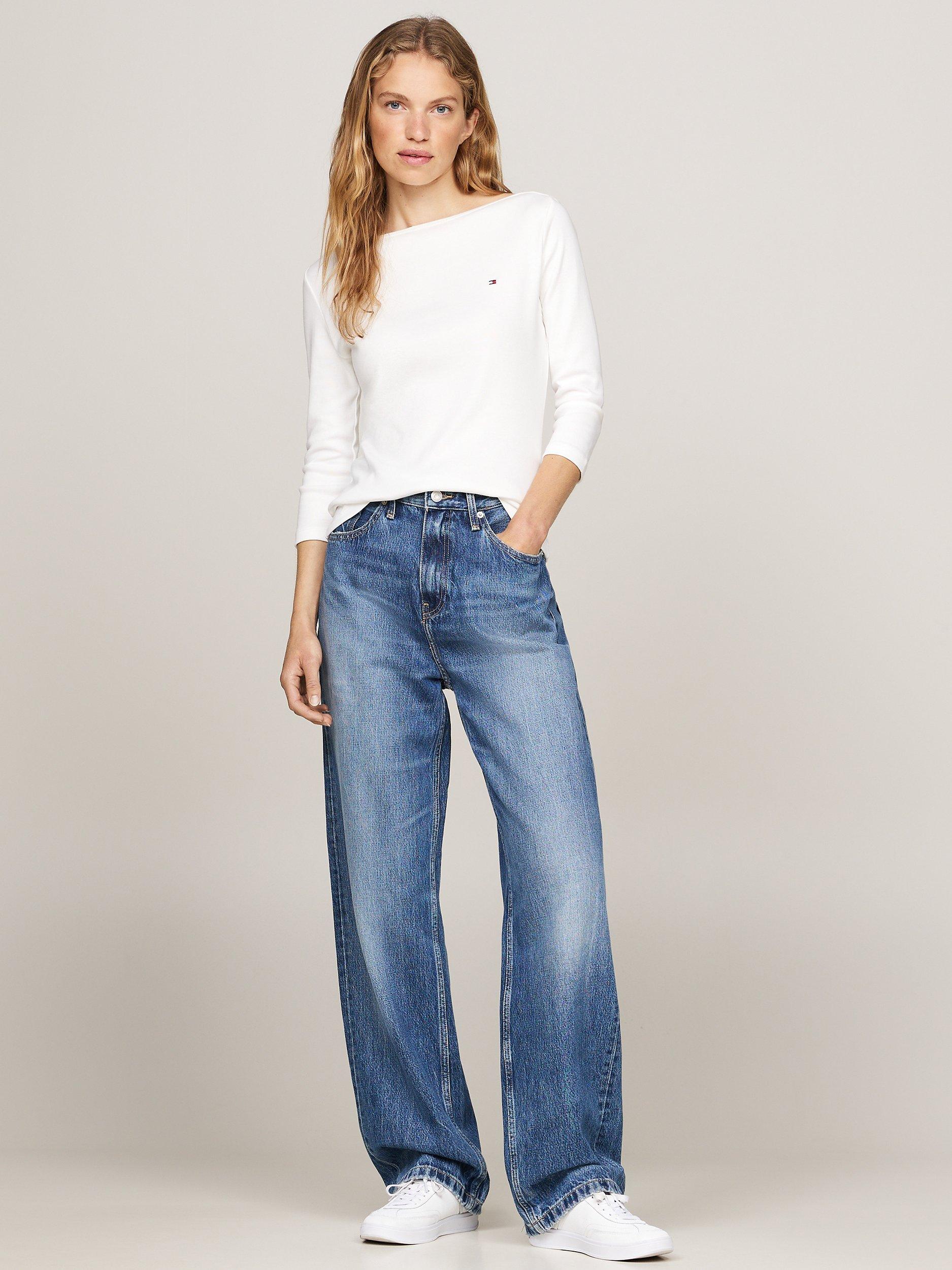 Product image 5 of 6, which shows Tommy Hilfiger Cody Slim Fit Boat Neck Top, Ecru, XS