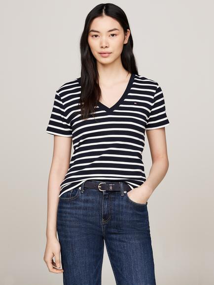 Tommy Hilfiger Cody Stripe Slim Fit T-Shirt, Desert Sky/Ecru, Desert Sky/Ecru