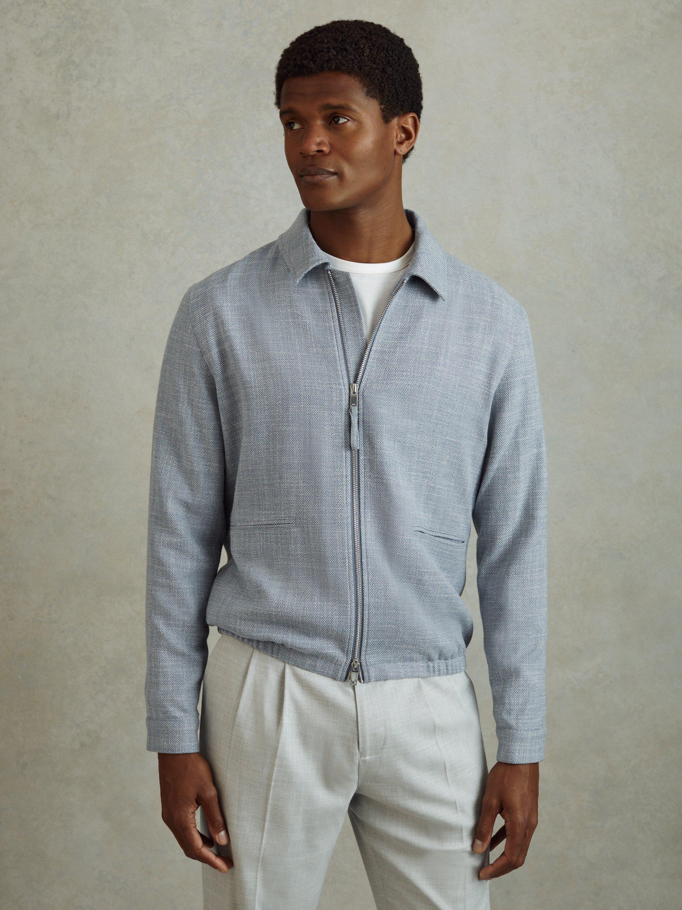 Reiss Lenzi Hopsack Blouson Jacket, Soft Blue