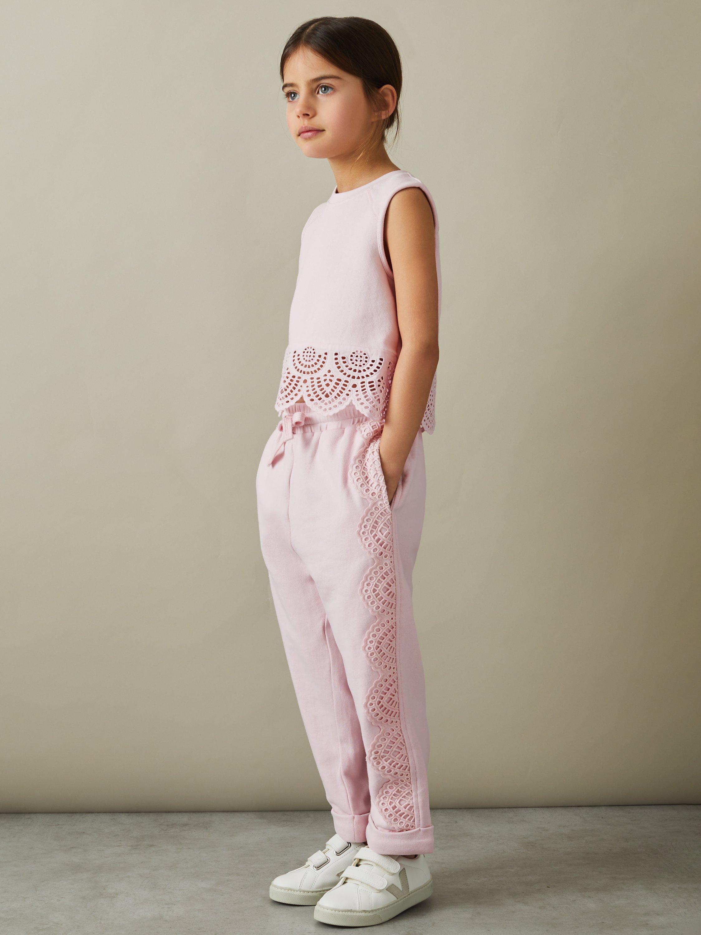 Reiss Kids' Sophie Scallop Embroidered Top, Pink