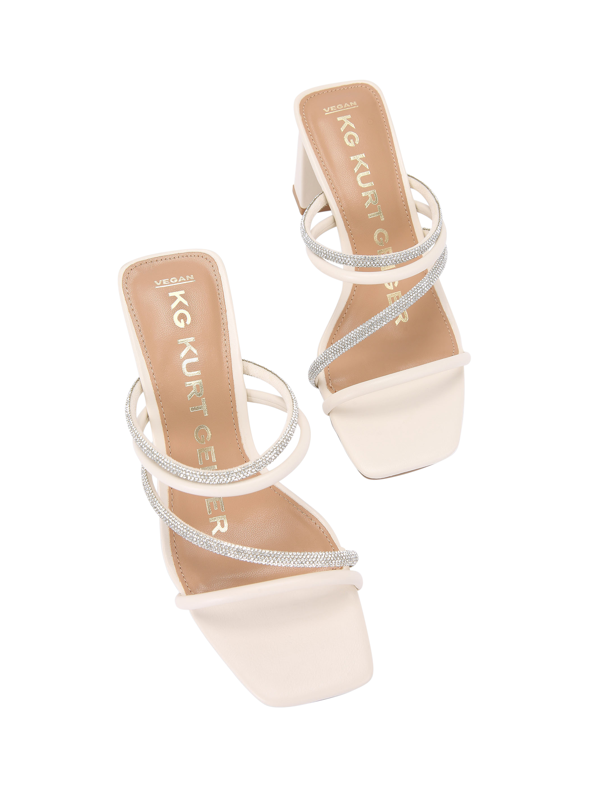 Product image 3 of 4, which shows KG Kurt Geiger Sasha Diamante Strap Mules, Putty, 3