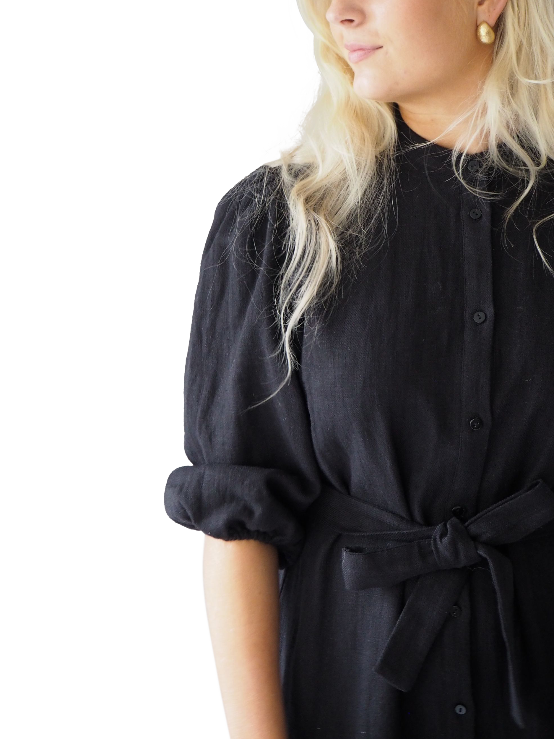 A-VIEW Tiered Linen Blend Dress, Black, 8
