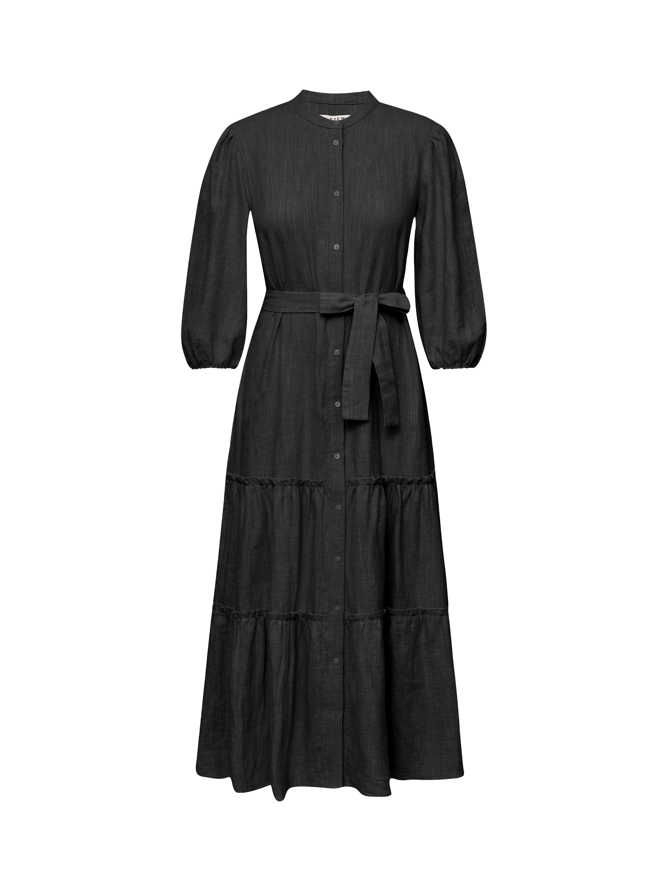 A-VIEW Tiered Linen Blend Dress, Black, 8