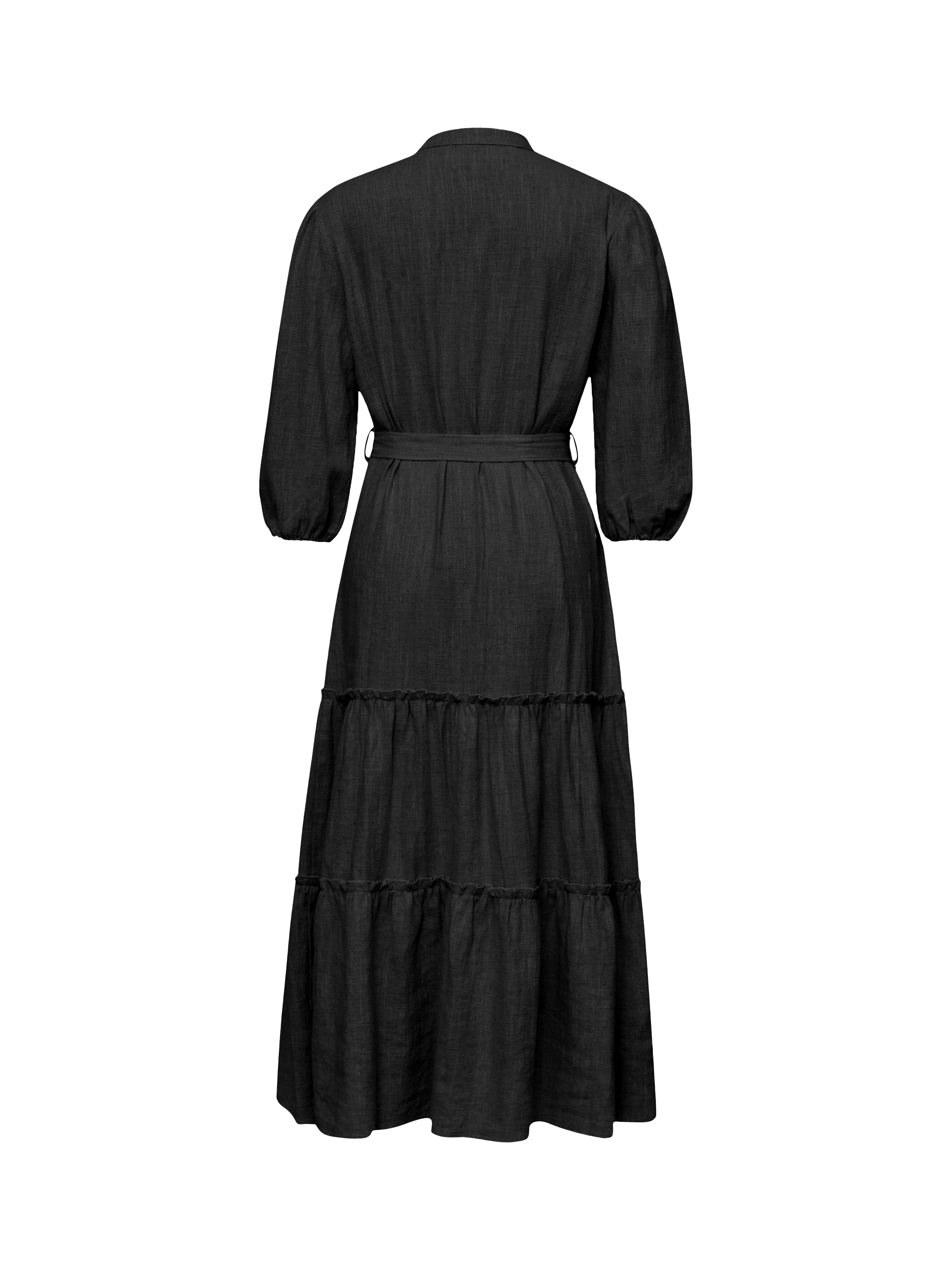 A-VIEW Tiered Linen Blend Dress, Black, 8