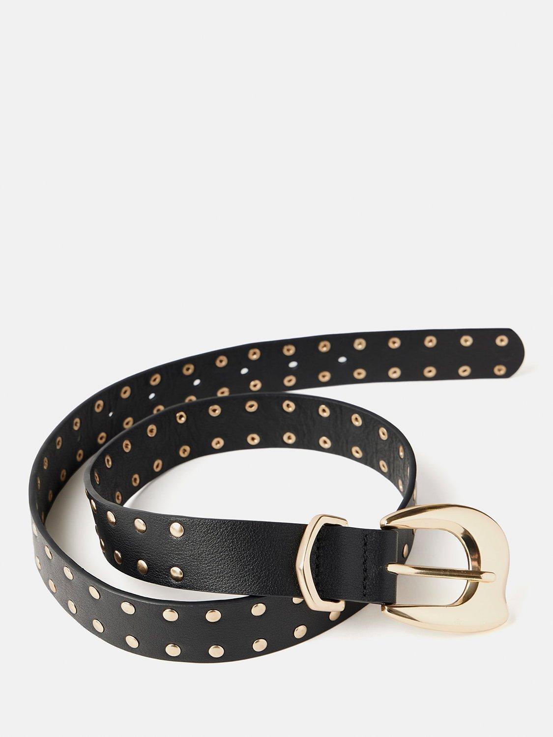 Product image 2 of 3, which shows Mint Velvet Chunky Studded Leather Belt, Black, S-M