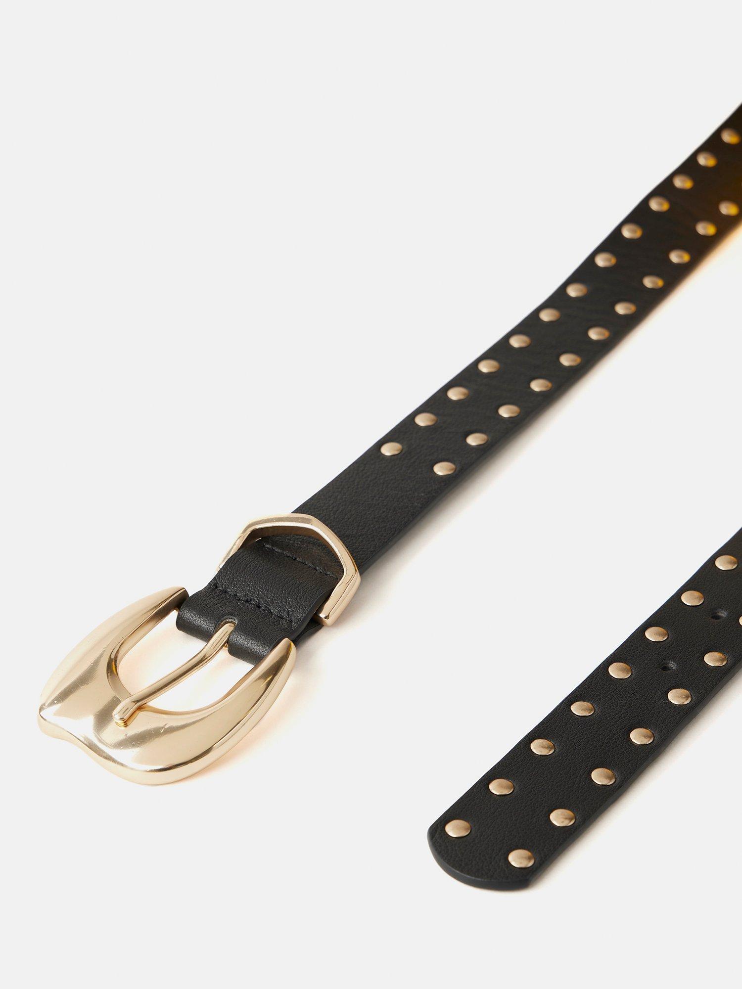 Product image 3 of 3, which shows Mint Velvet Chunky Studded Leather Belt, Black, S-M