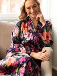 Cyberjammies Joanna Floral Print Long Dressing Gown, Navy/Multi