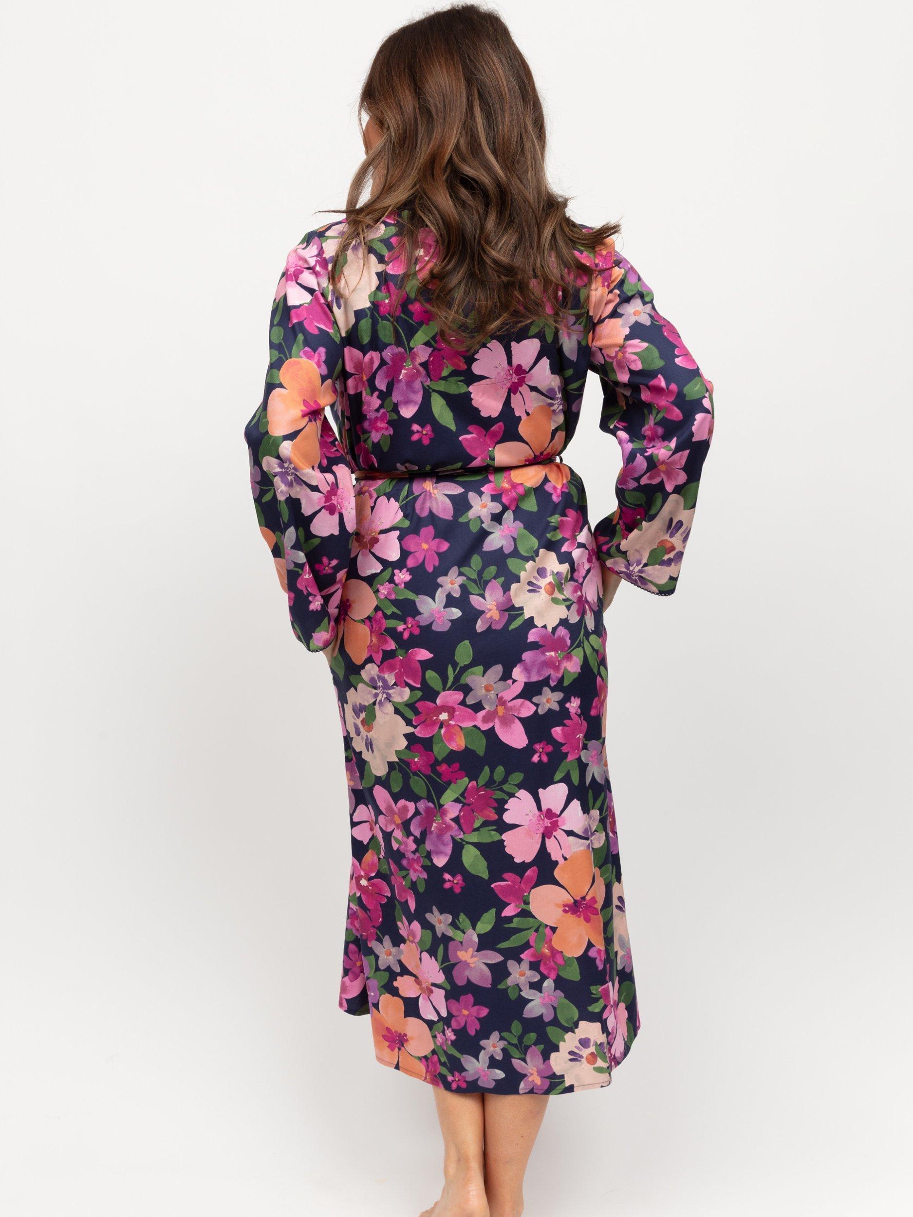 Product image 3 of 4, which shows Cyberjammies Joanna Floral Print Long Dressing Gown, Navy/Multi, 8