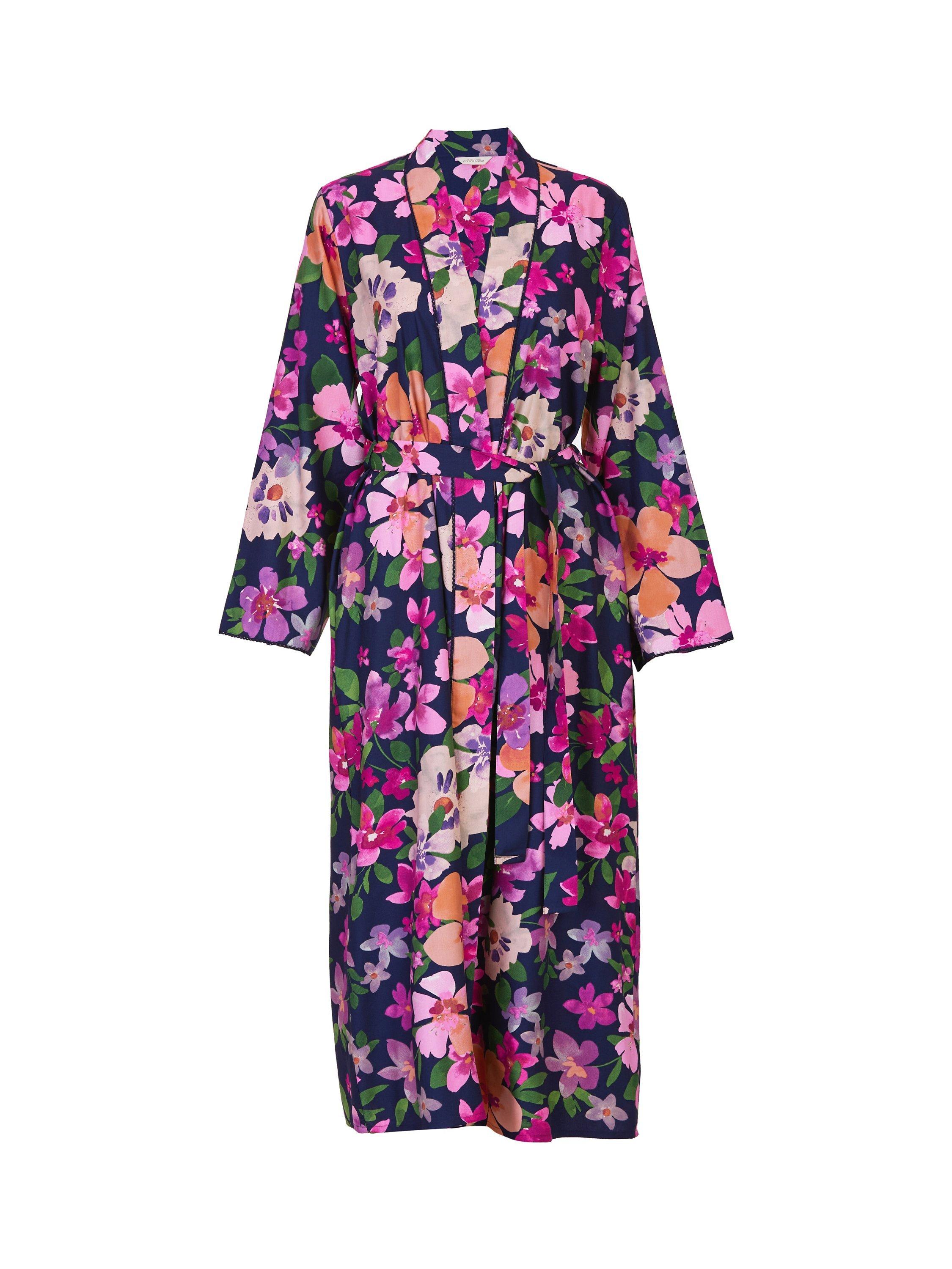 Product image 4 of 4, which shows Cyberjammies Joanna Floral Print Long Dressing Gown, Navy/Multi, 8