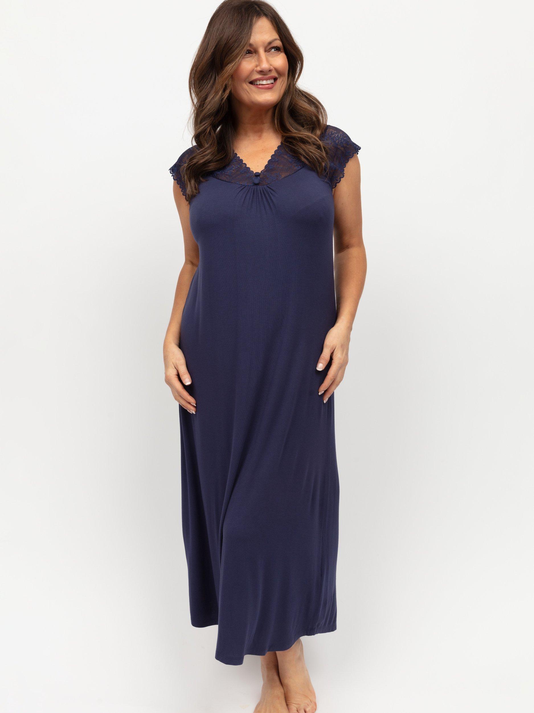 Product image 2 of 4, which shows Cyberjammies Joanna Lace Sleeve Nightdress, Navy, 8