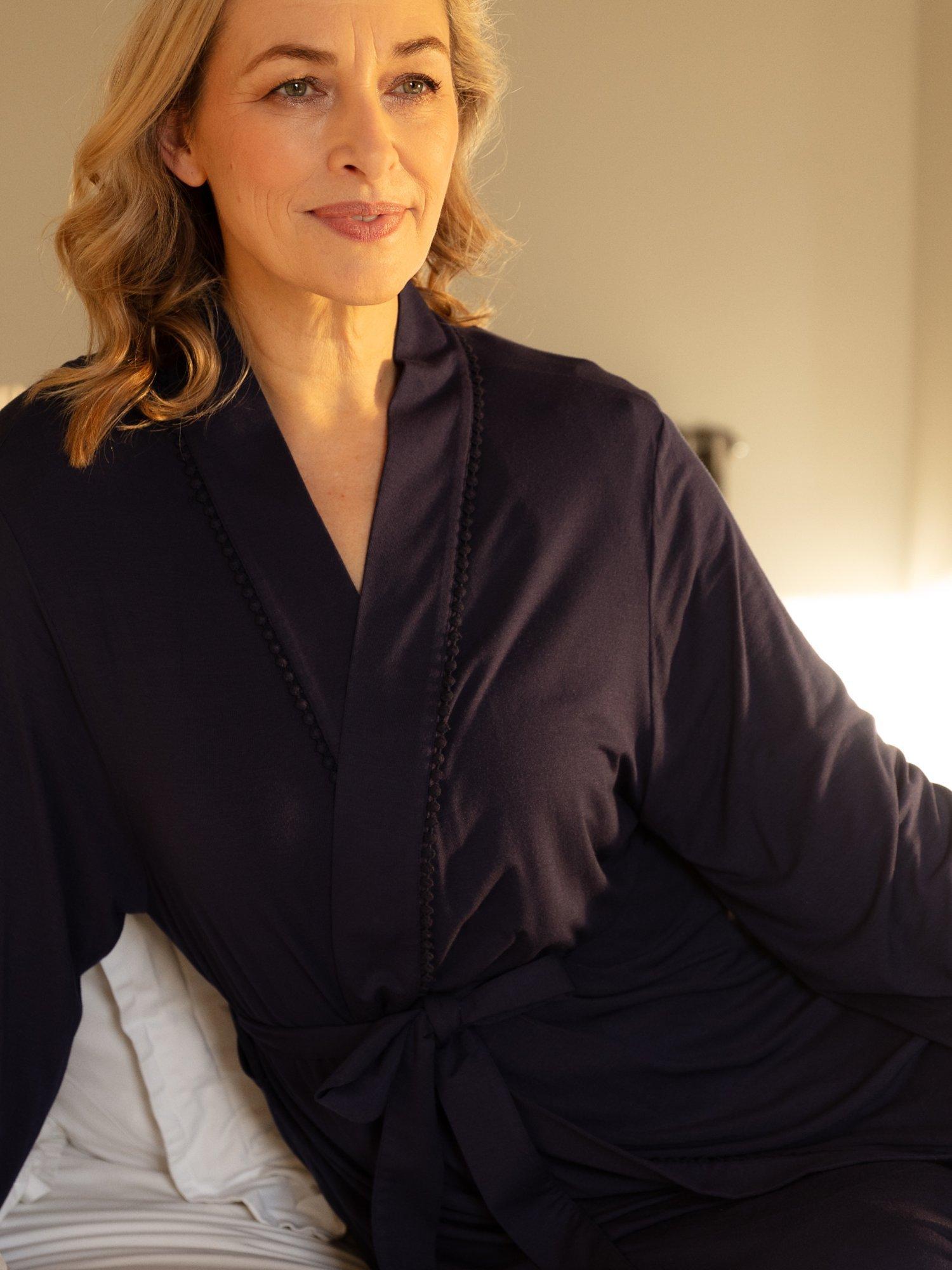 Product image 1 of 4, which shows Cyberjammies Joanna Jersey Long Dressing Gown, Navy, 8