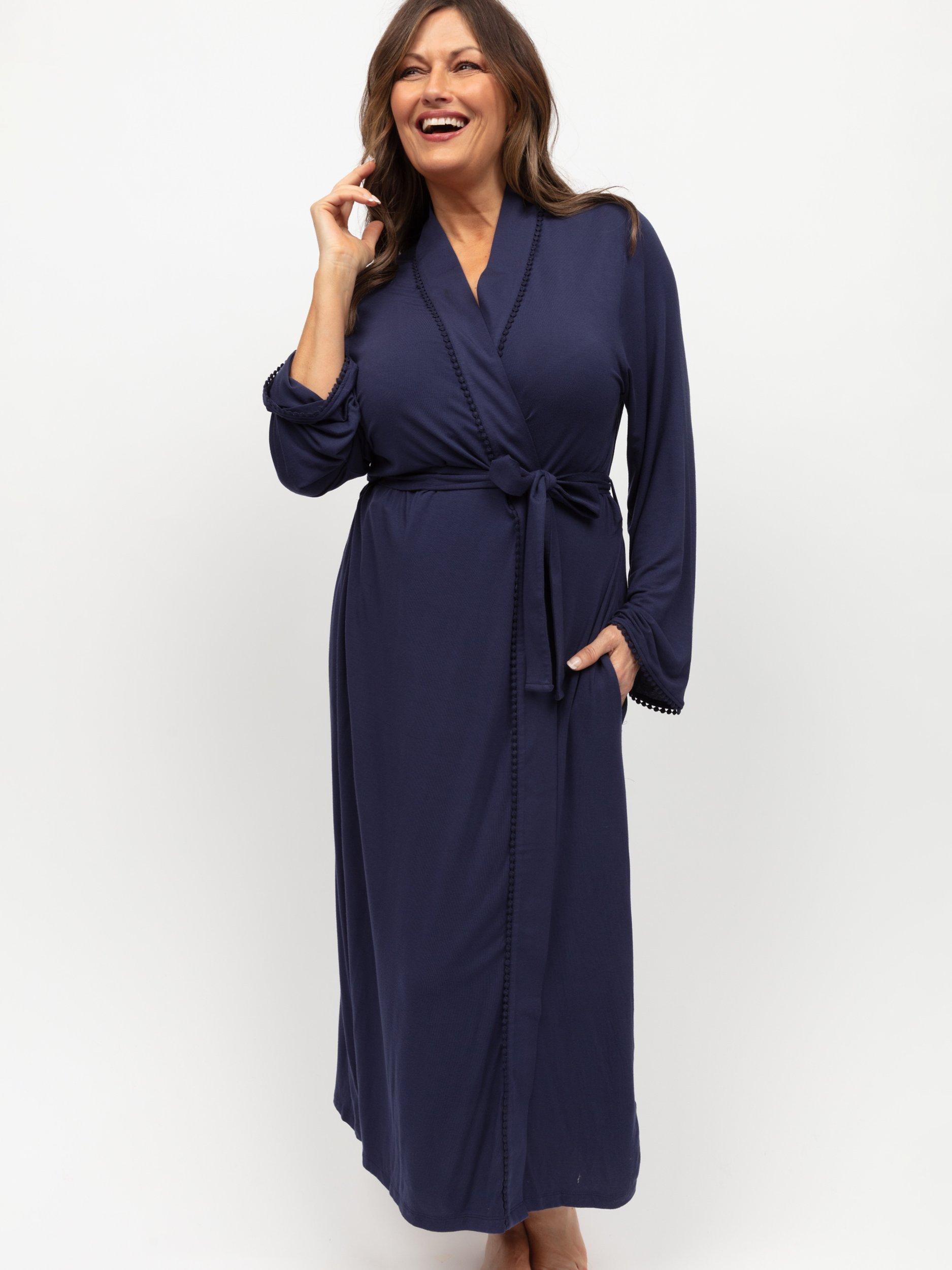 Product image 2 of 4, which shows Cyberjammies Joanna Jersey Long Dressing Gown, Navy, 8