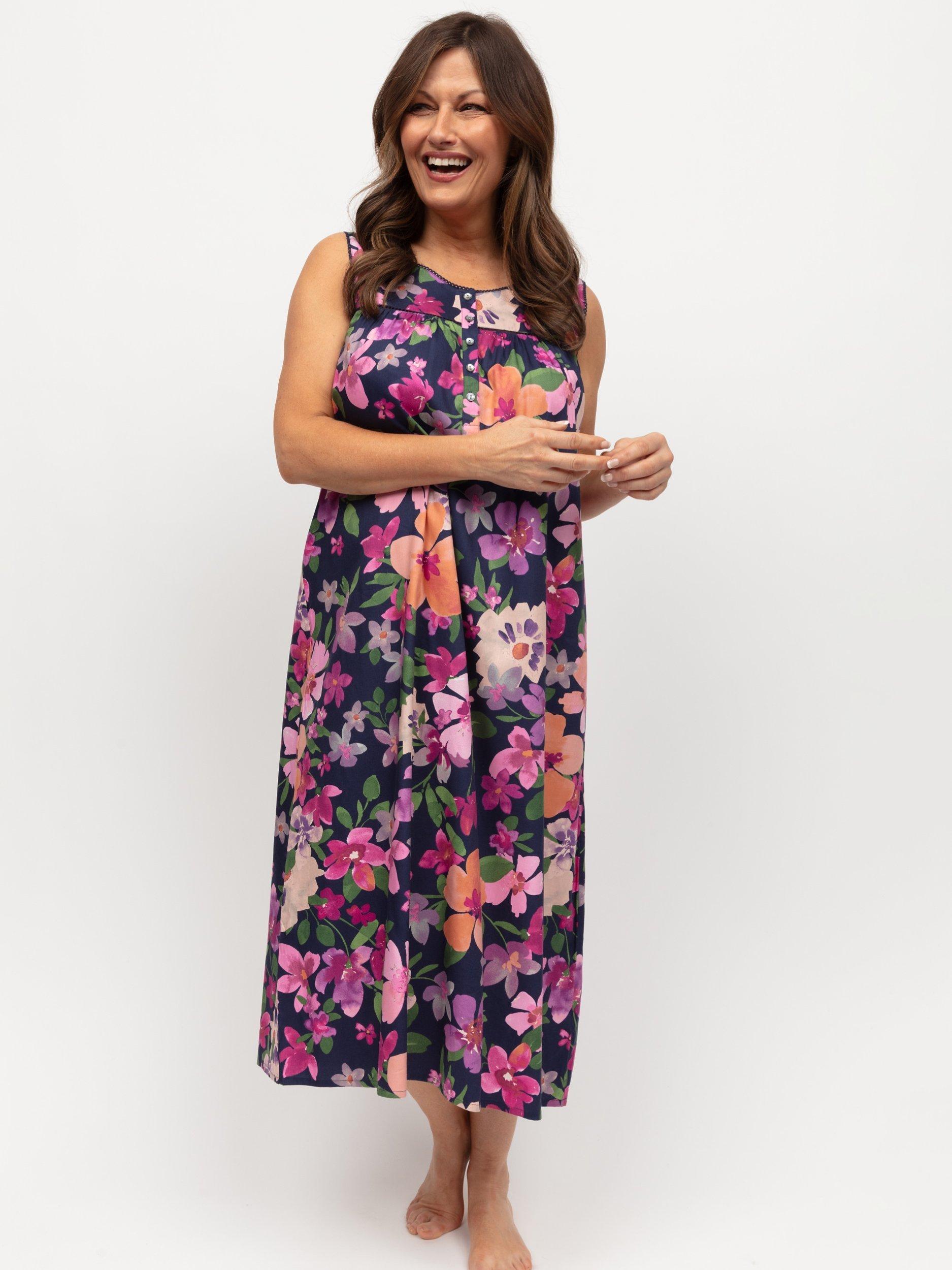 Product image 2 of 4, which shows Cyberjammies Joanna Floral Print Long Nightdress, Navy/Multi, 8