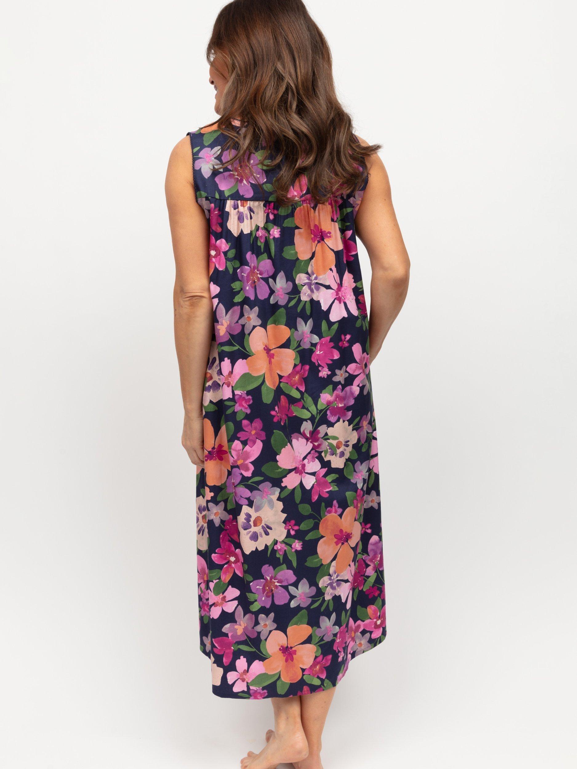 Product image 3 of 4, which shows Cyberjammies Joanna Floral Print Long Nightdress, Navy/Multi, 8
