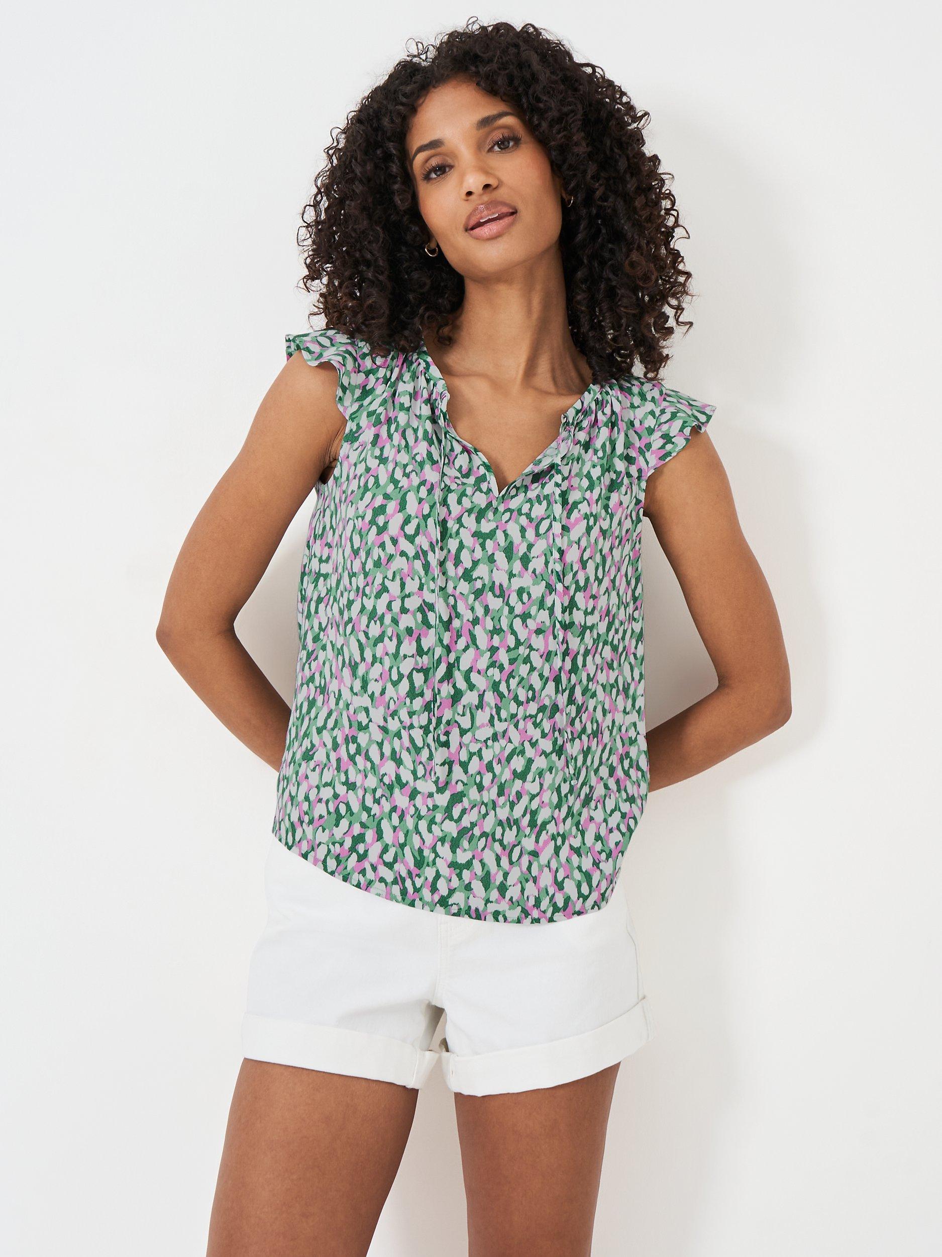Crew Clothing Ondine Frill Sleeve Top, Multi