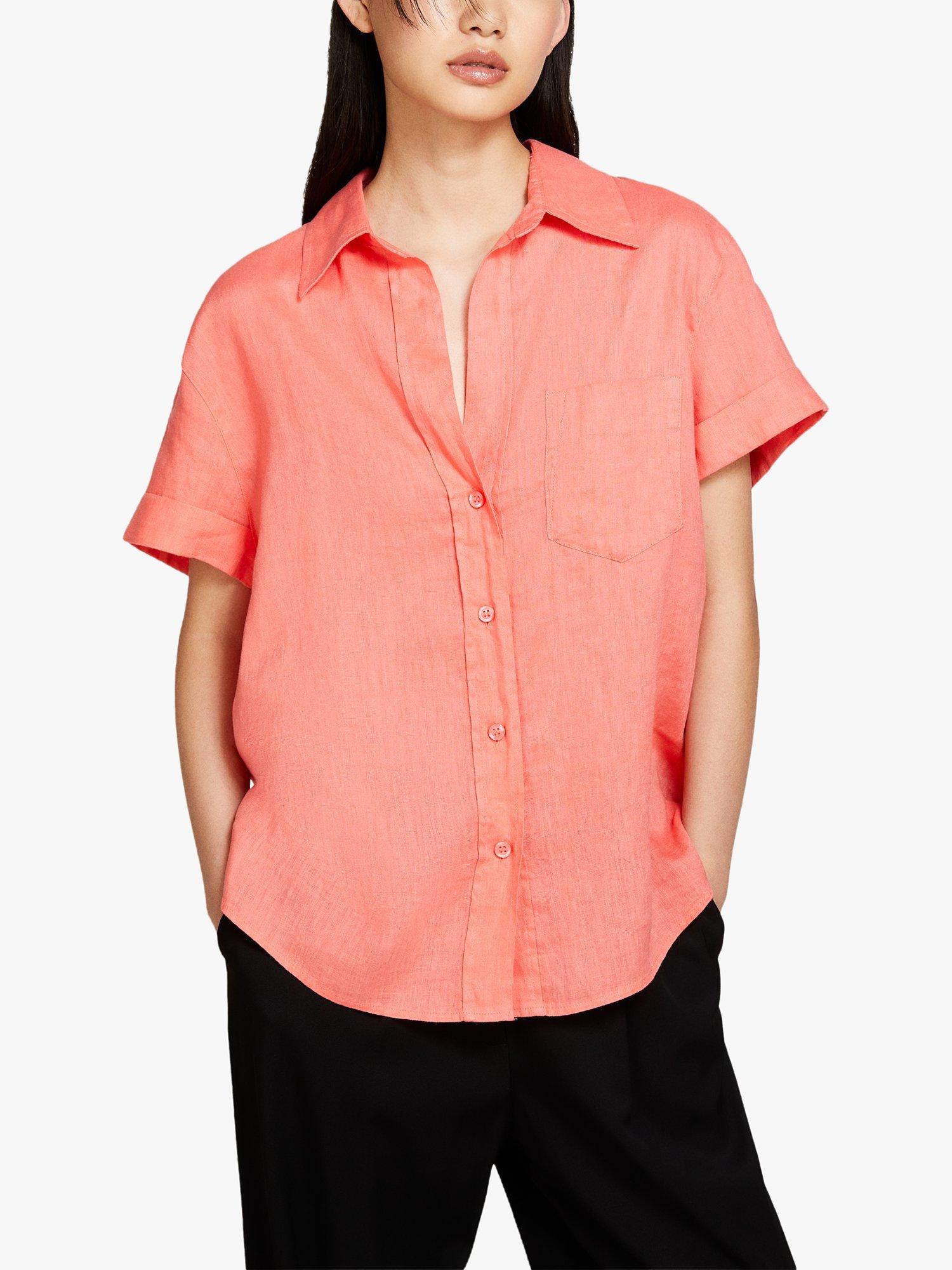 SISLEY Short Sleeve Linen Shirt, Red