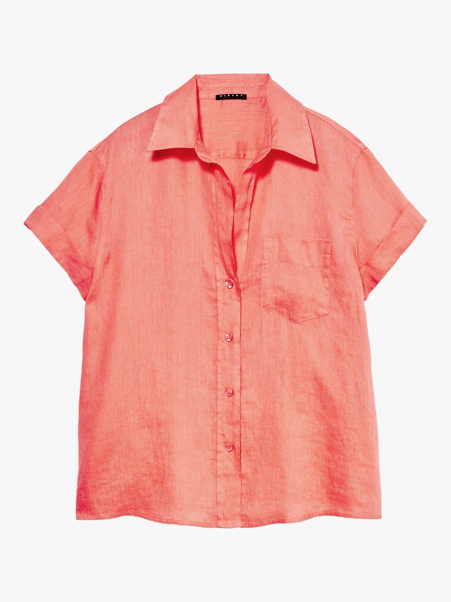 SISLEY Short Sleeve Linen Shirt, Red, XS