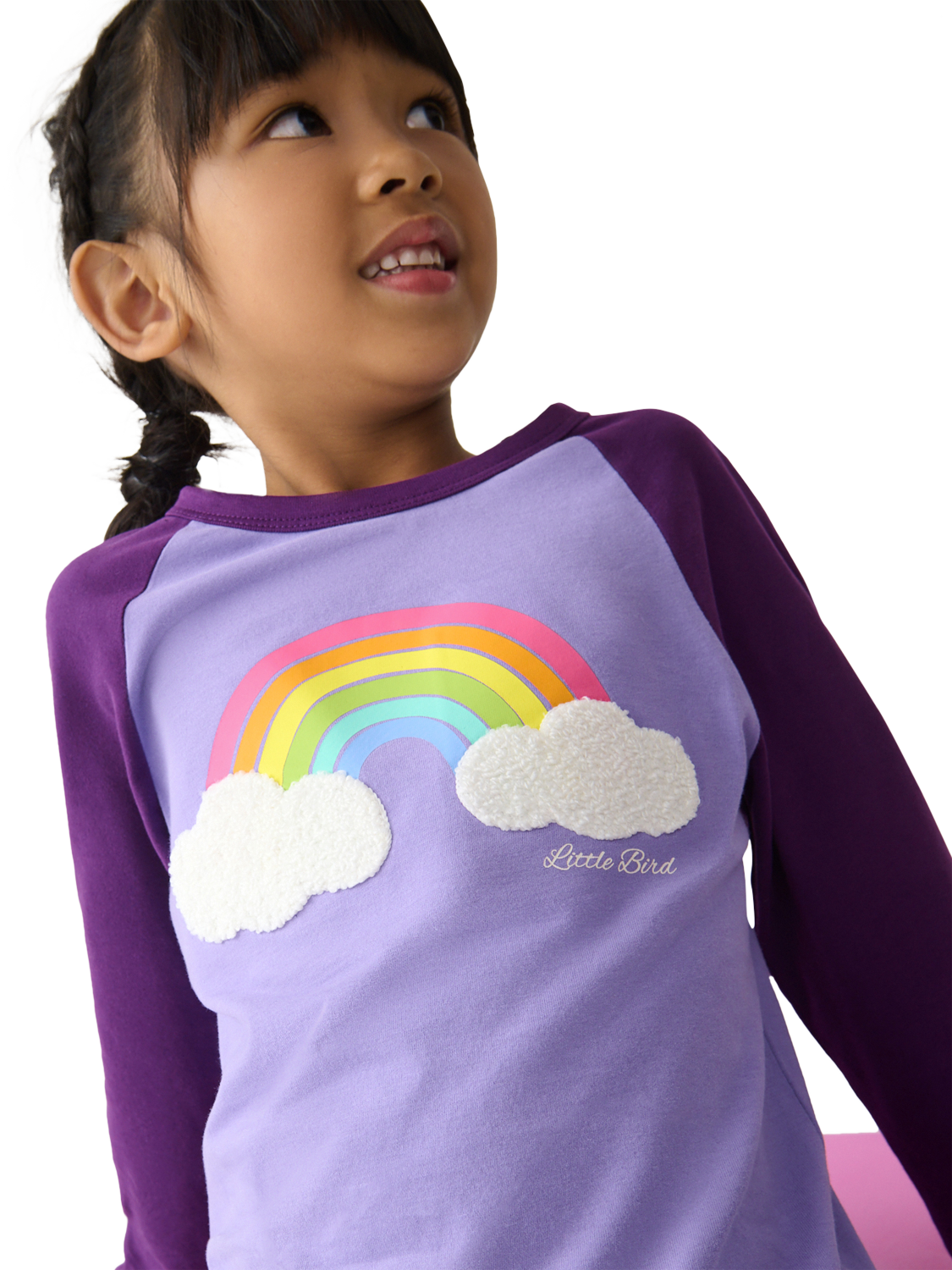 Little Bird By Jools Oliver Kids' Rainbow Cloud Long Sleeve T-Shirt, Purple