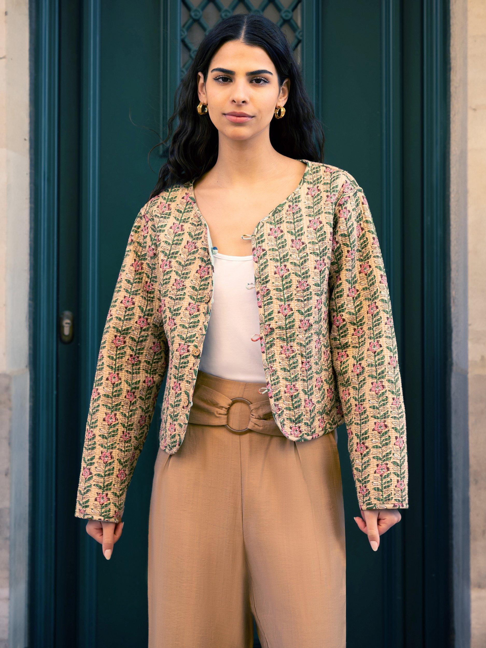 Yumi Floral Quilted Reversible Jacket, Stone