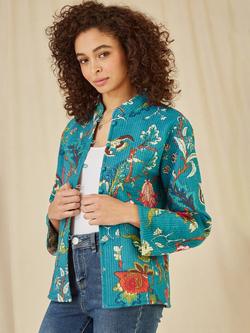 Yumi Floral Quilted Reversible Jacket, Teal/Multi, Teal/Multi