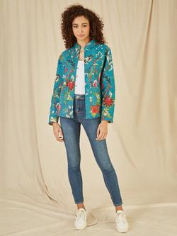 Yumi Floral Quilted Reversible Jacket, Teal/Multi - view 2, Teal/Multi