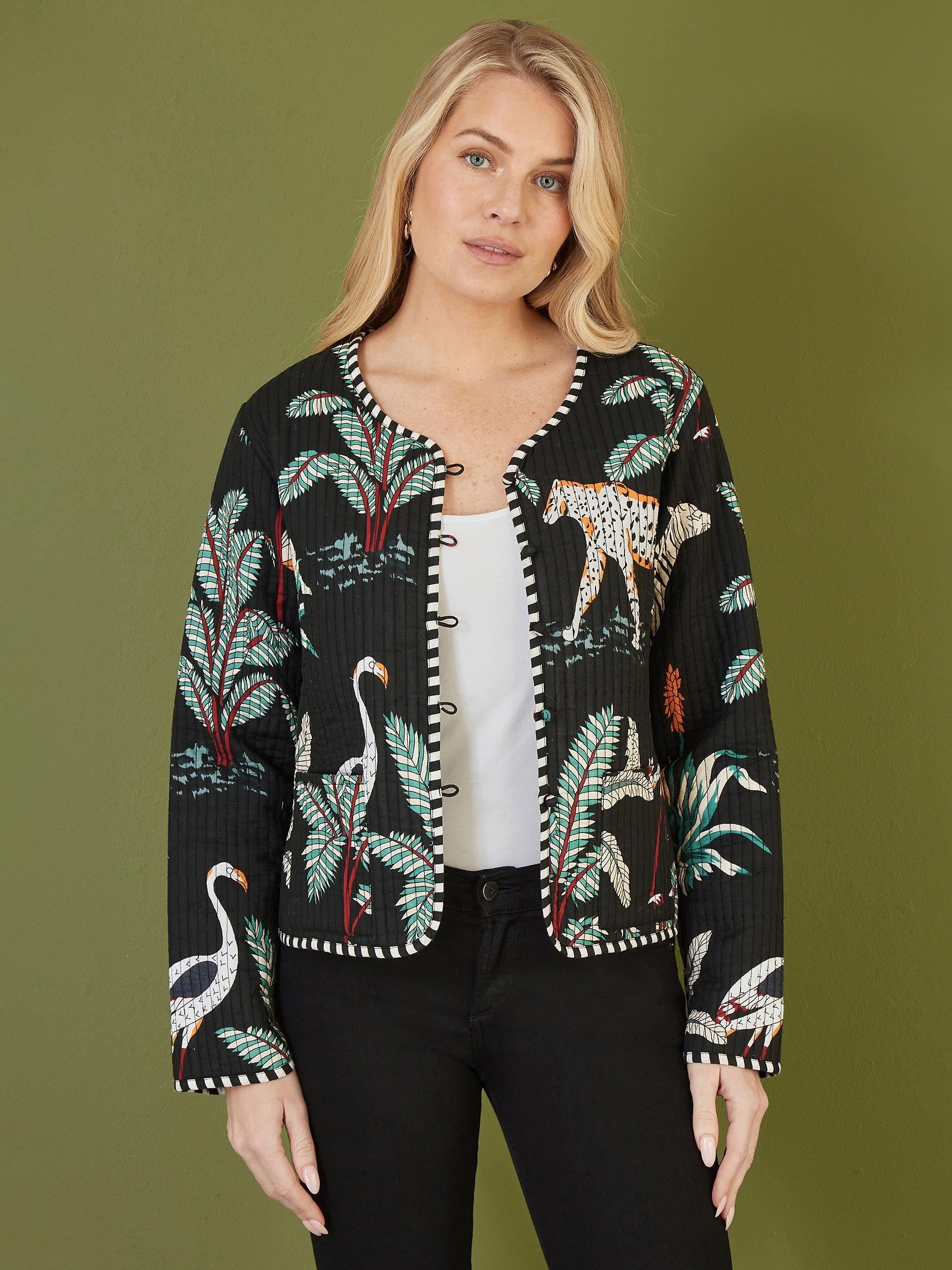 Product image 1 of 7, which shows Yumi Animal Quilted Reversible Jacket, Black, 8