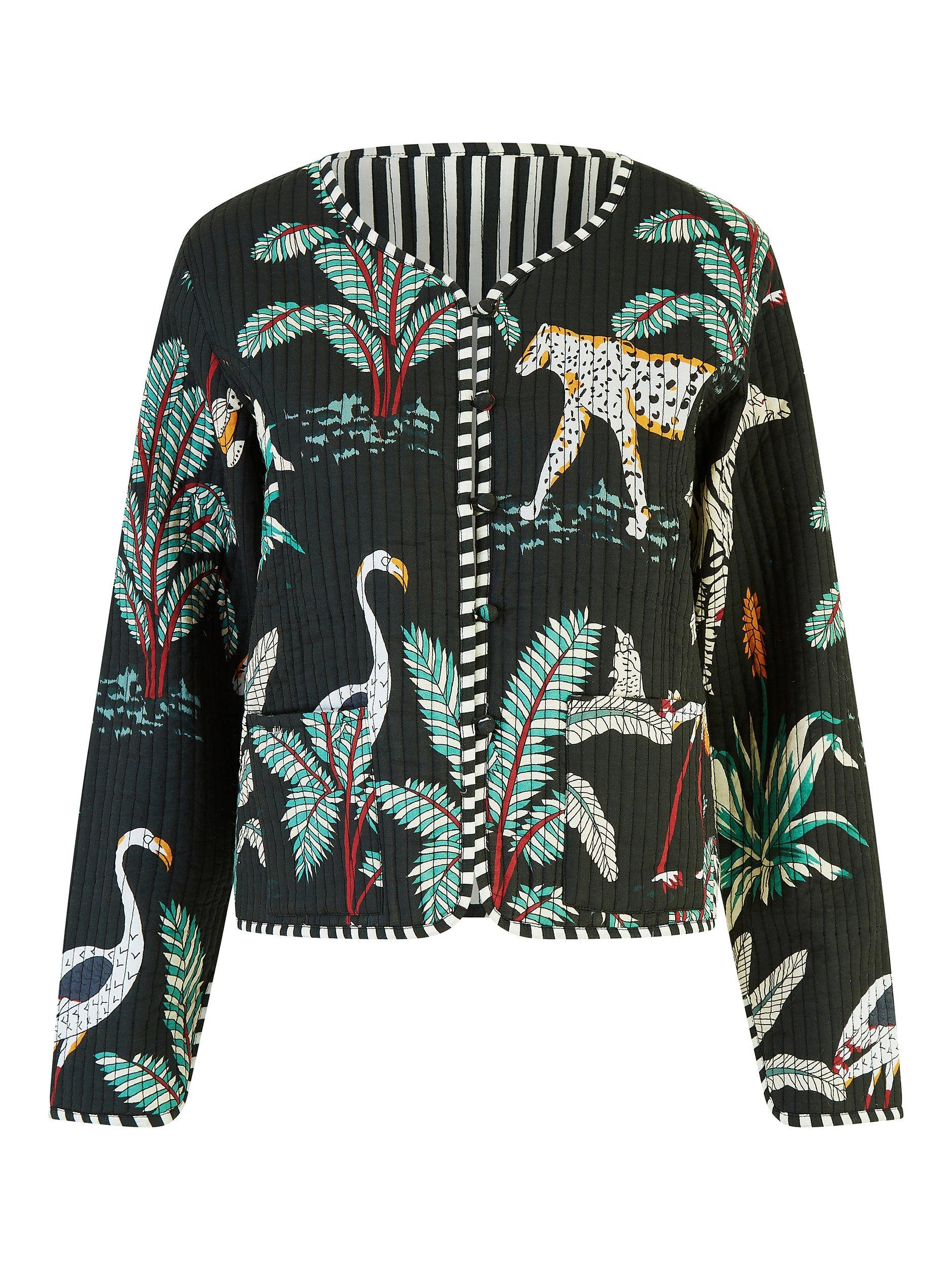 Product image 6 of 7, which shows Yumi Animal Quilted Reversible Jacket, Black, 8