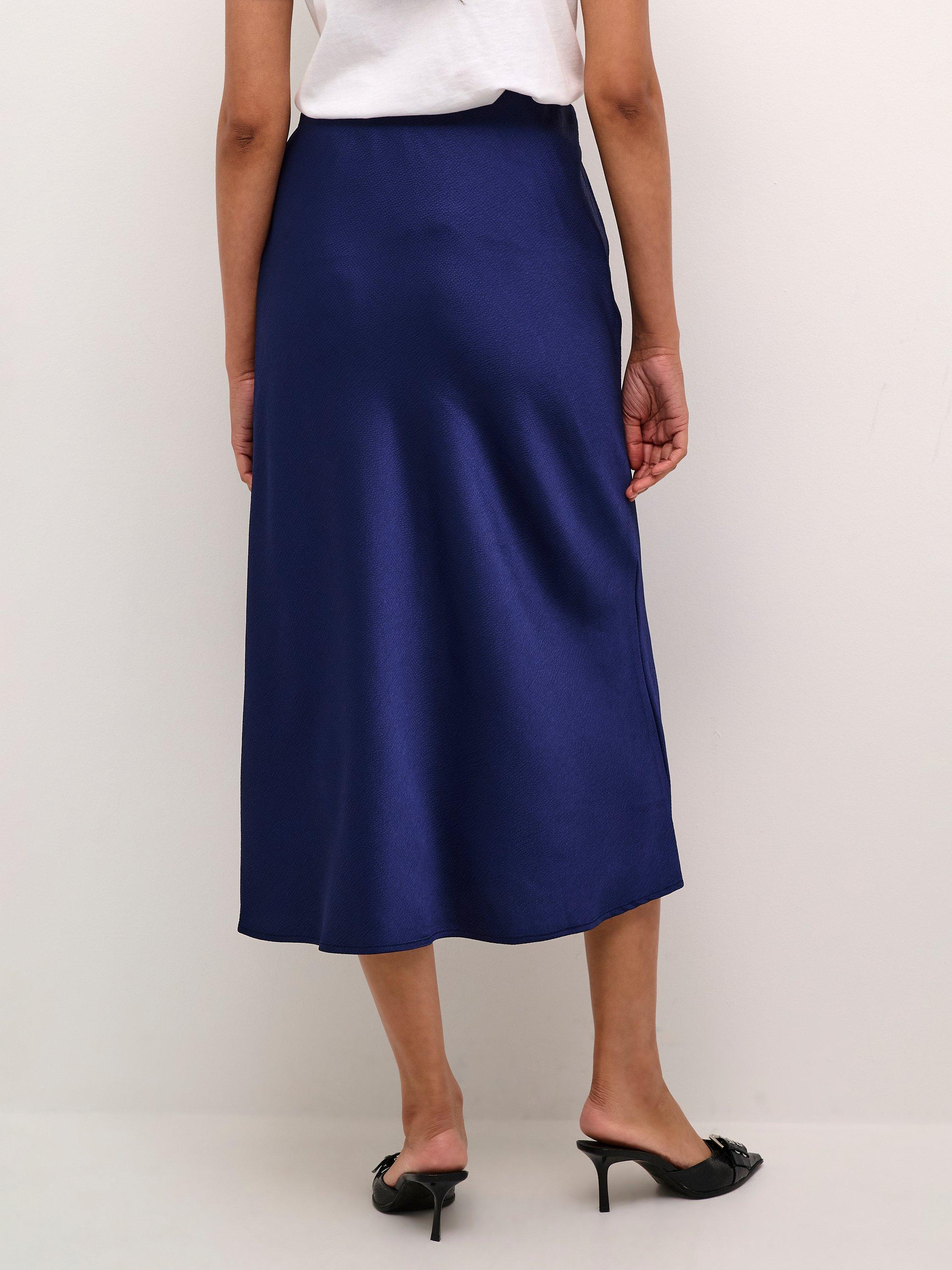 Product image 2 of 6, which shows KAFFE Lotte Satin Midi Skirt, Marine, 16