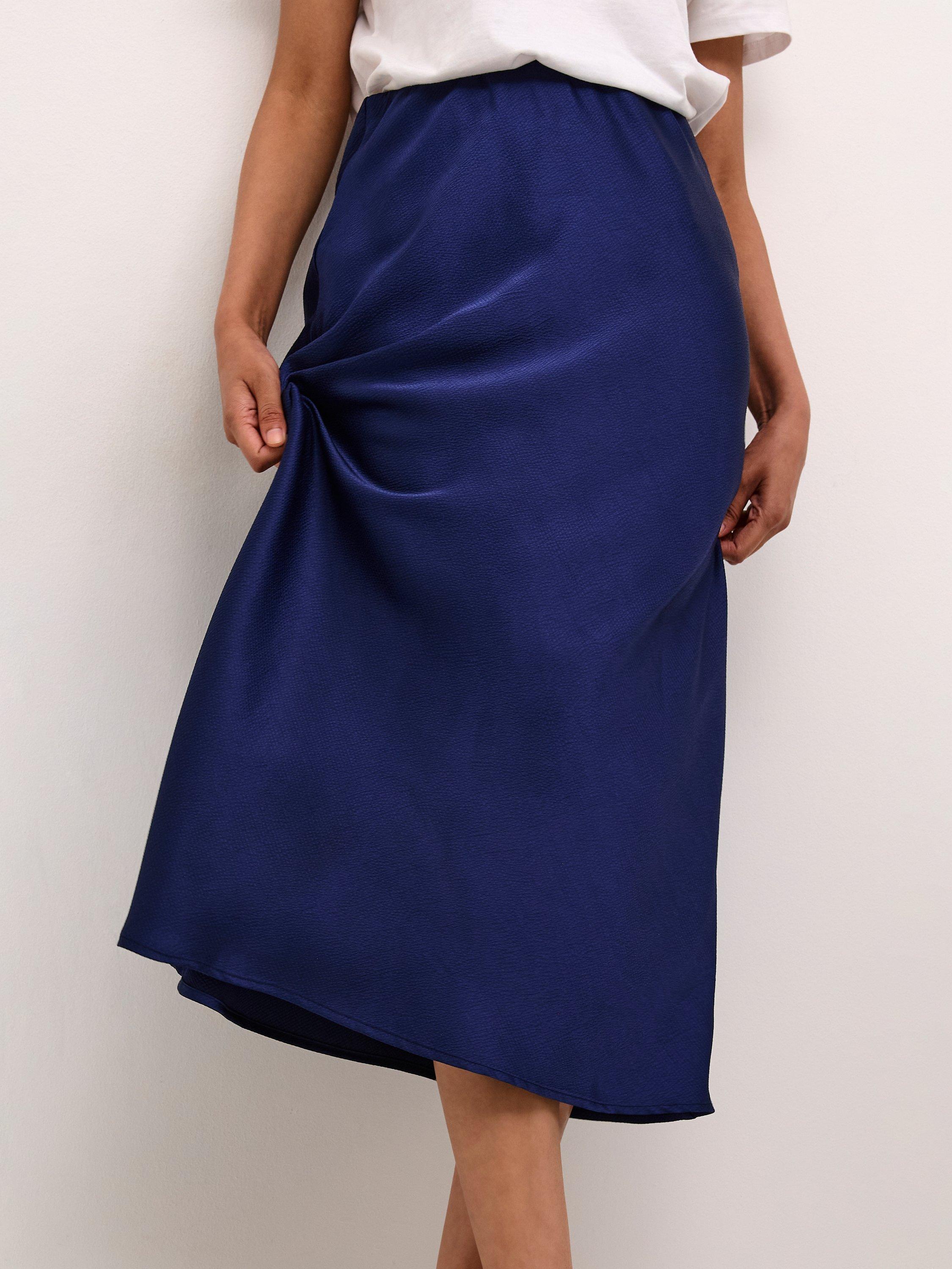 Product image 4 of 6, which shows KAFFE Lotte Satin Midi Skirt, Marine, 16