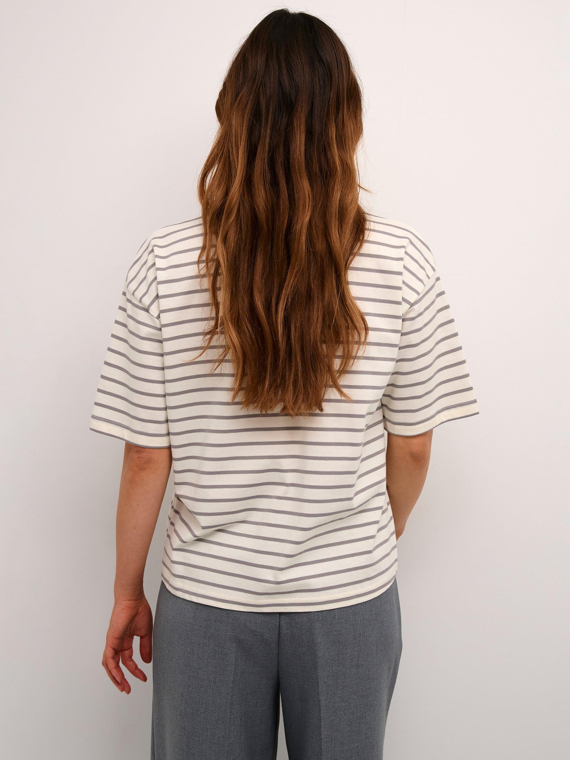 KAFFE Winny Stripe T-Shirt, White/Grey, XS