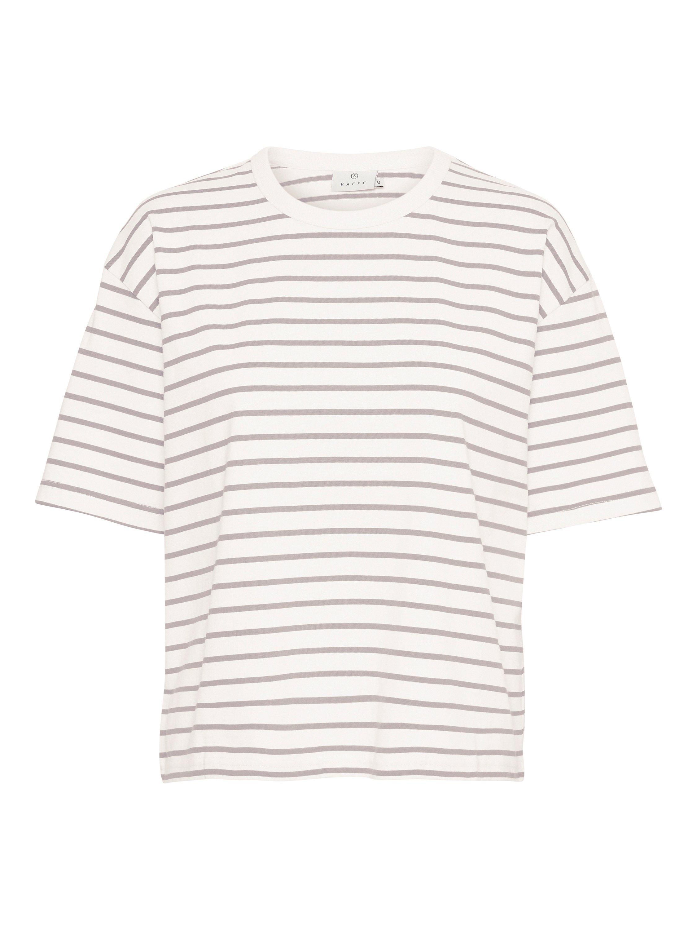 KAFFE Winny Stripe T-Shirt, White/Grey, XS