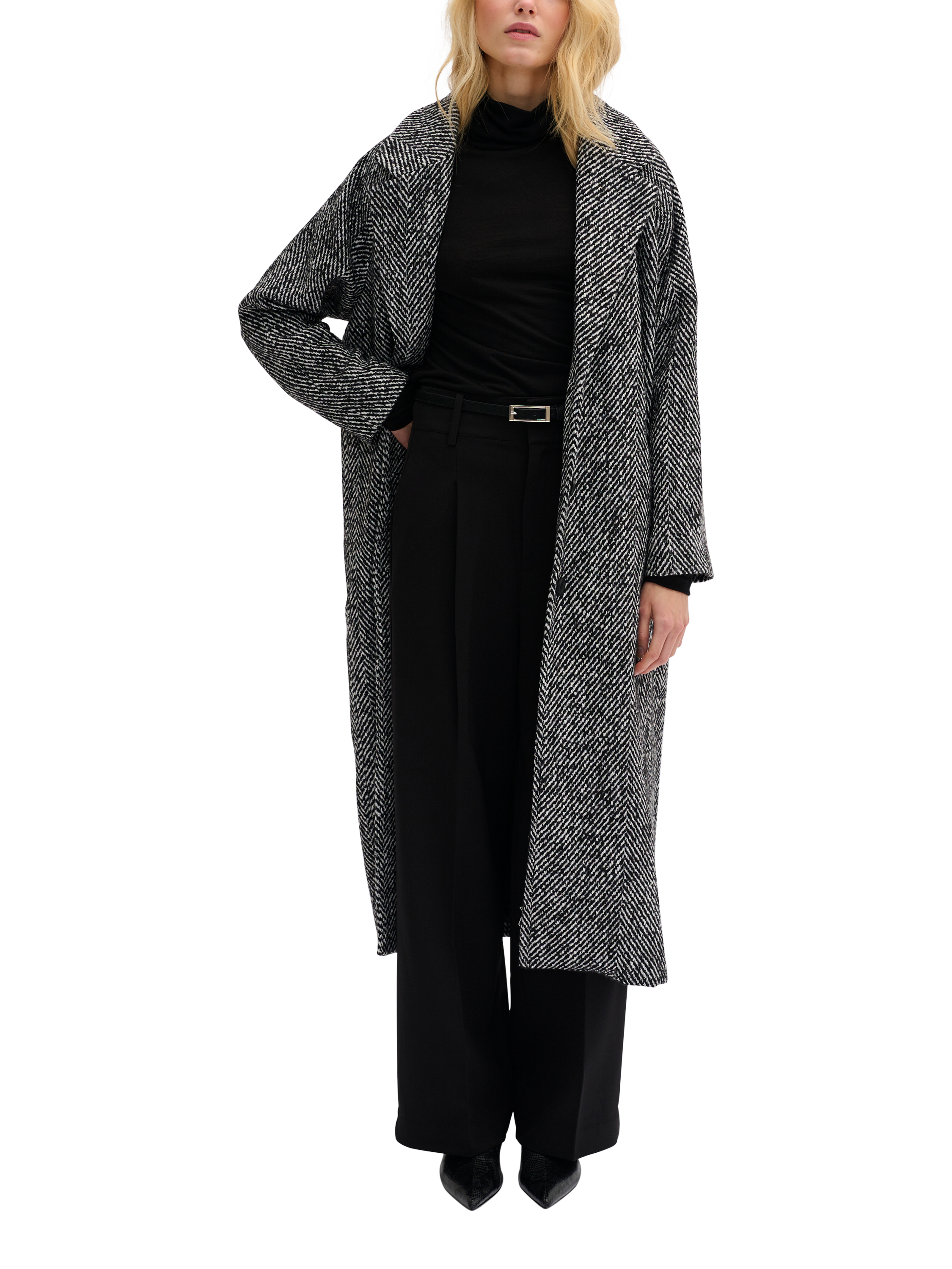 Black and white herringbone coat women's hotsell