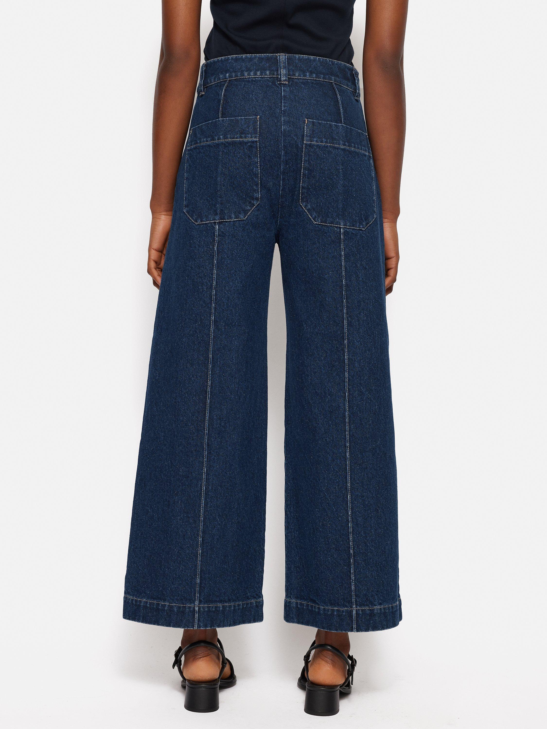Product image 2 of 6, which shows Jigsaw Denim Wide Leg Sailor Trousers, Indigo, 18