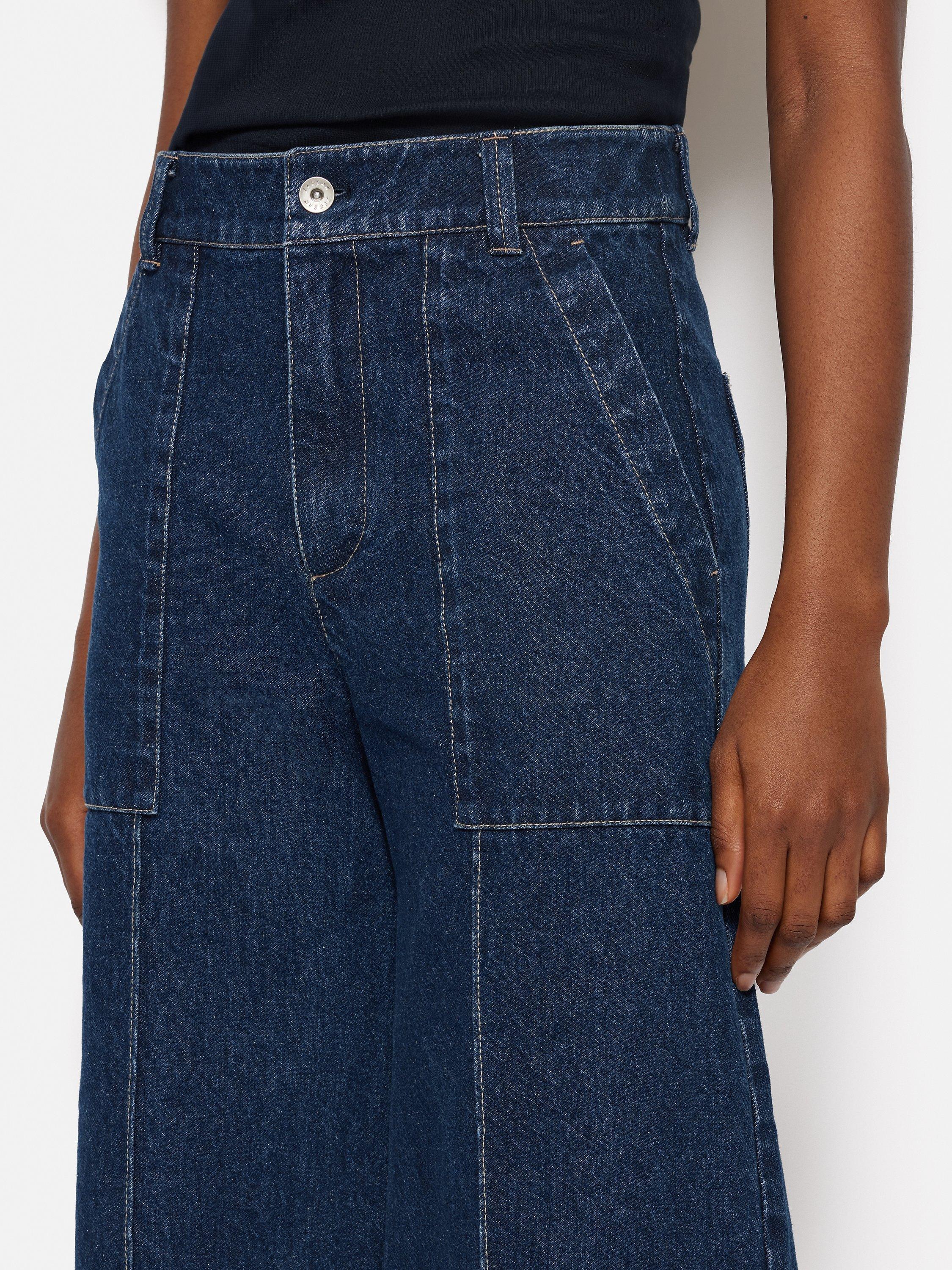 Product image 3 of 6, which shows Jigsaw Denim Wide Leg Sailor Trousers, Indigo, 18