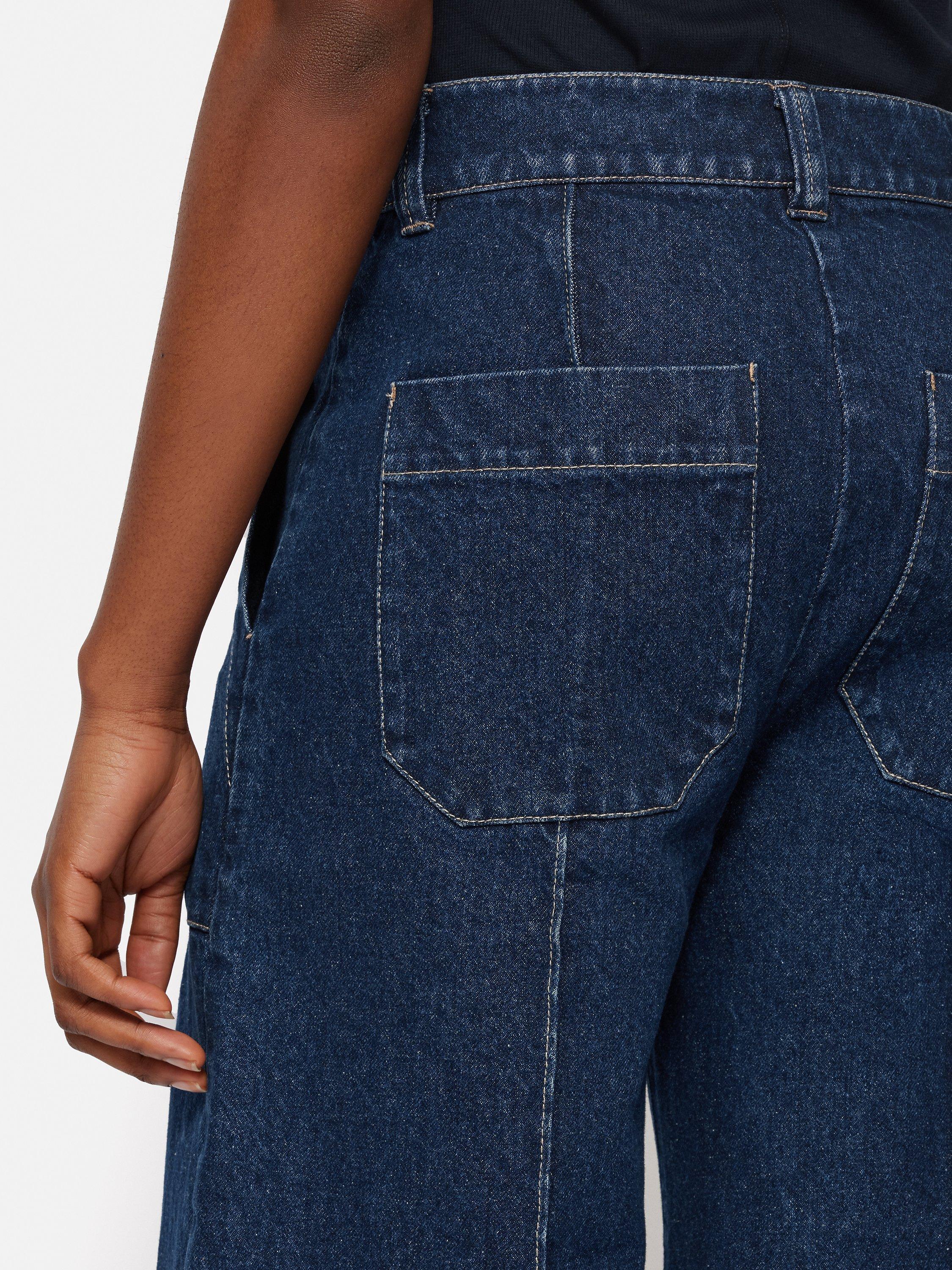 Product image 4 of 6, which shows Jigsaw Denim Wide Leg Sailor Trousers, Indigo, 18